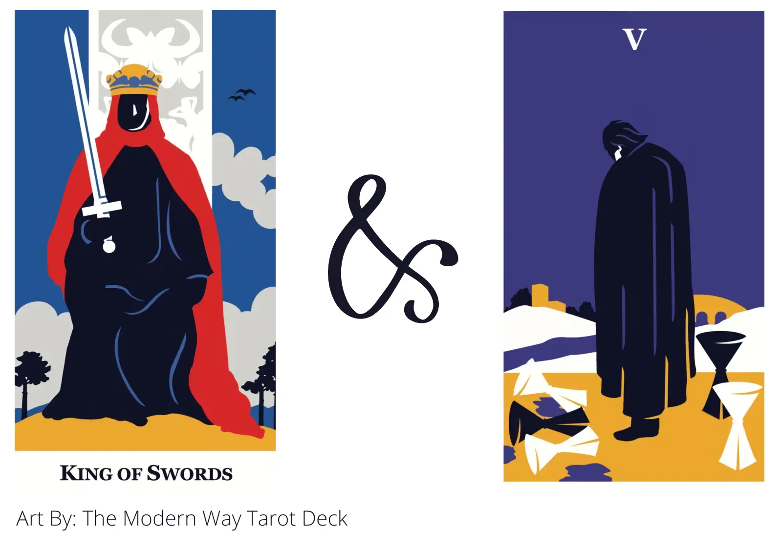 king of swords and five of cups tarot cards together