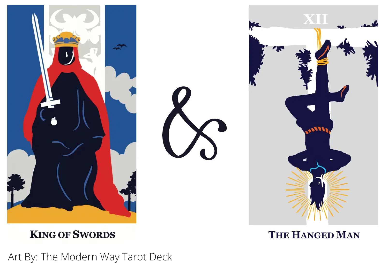 king of swords and the hanged man tarot cards together