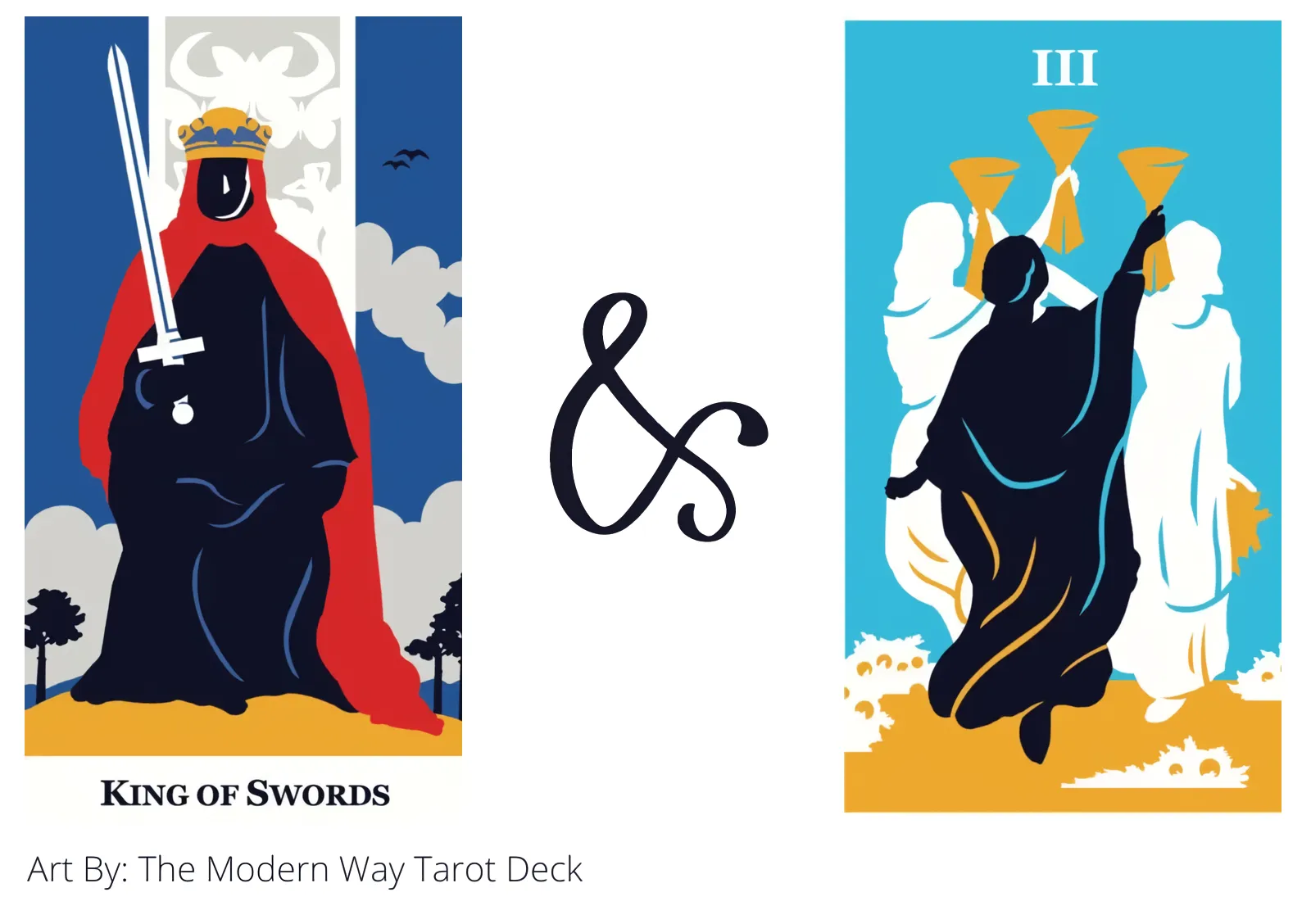 king of swords and three of cups tarot cards together