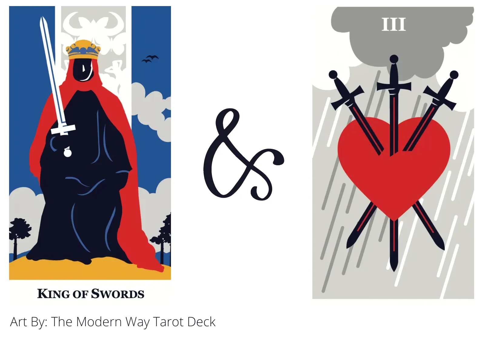 king of swords and three of swords tarot cards together