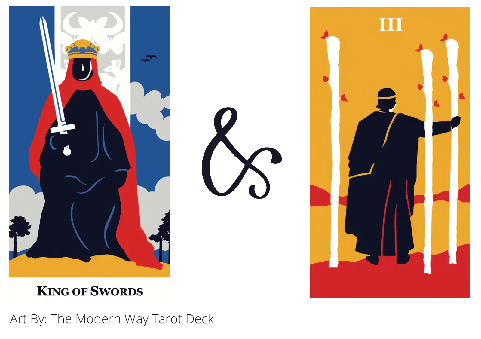 king of swords and three of wands tarot cards together