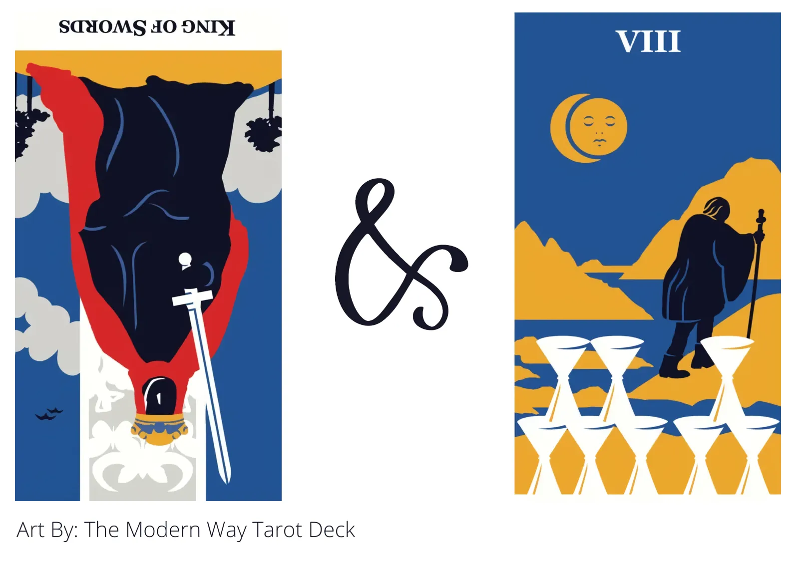 king of swords reversed and eight of cups tarot cards together
