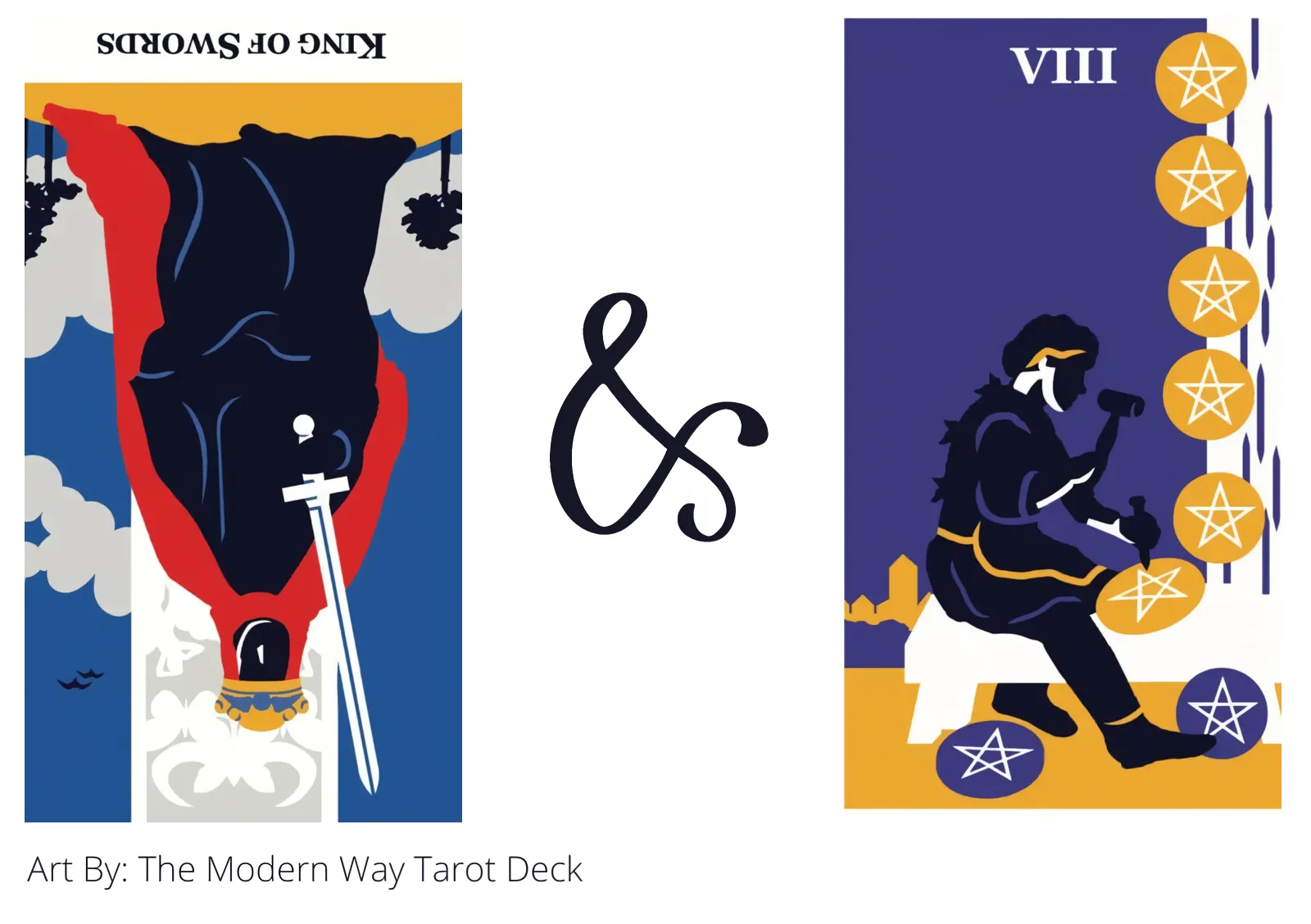 king of swords reversed and eight of pentacles tarot cards together