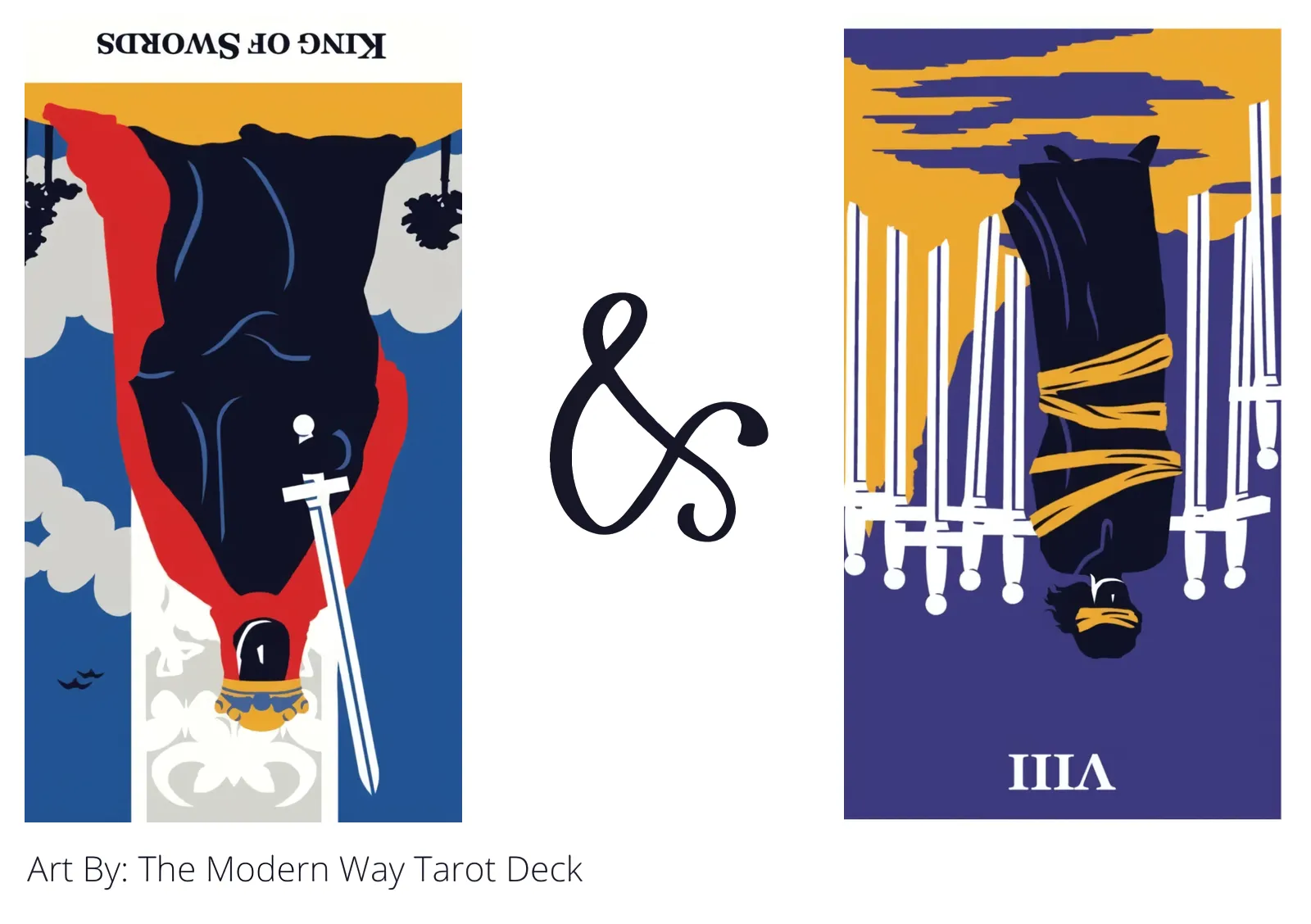 king of swords reversed and eight of swords reversed tarot cards together