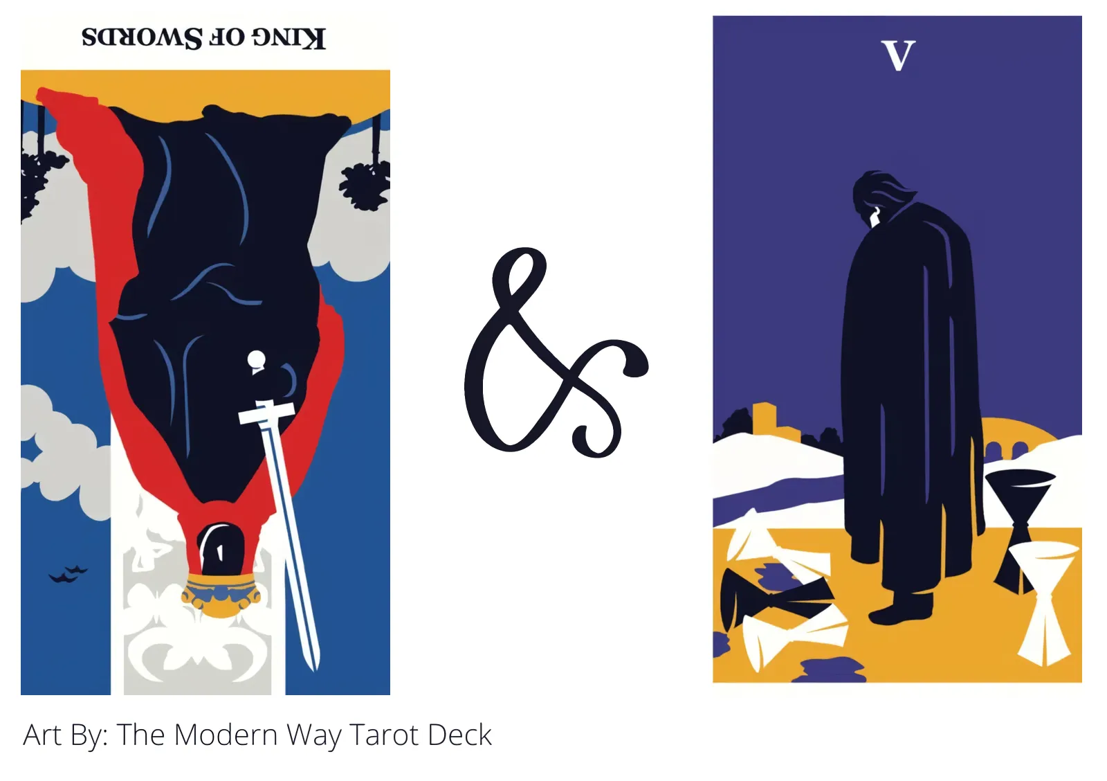 king of swords reversed and five of cups tarot cards together