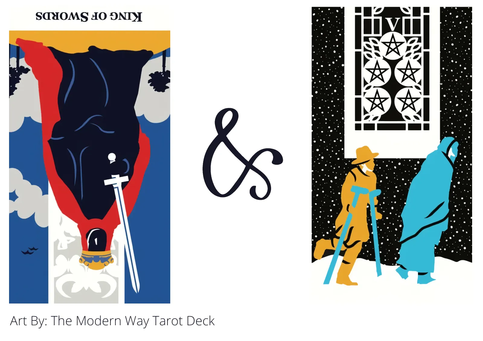 king of swords reversed and five of pentacles tarot cards together