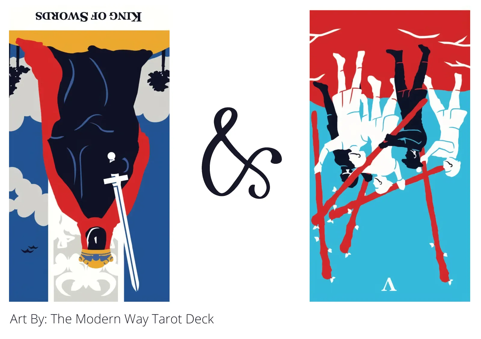 king of swords reversed and five of wands reversed tarot cards together