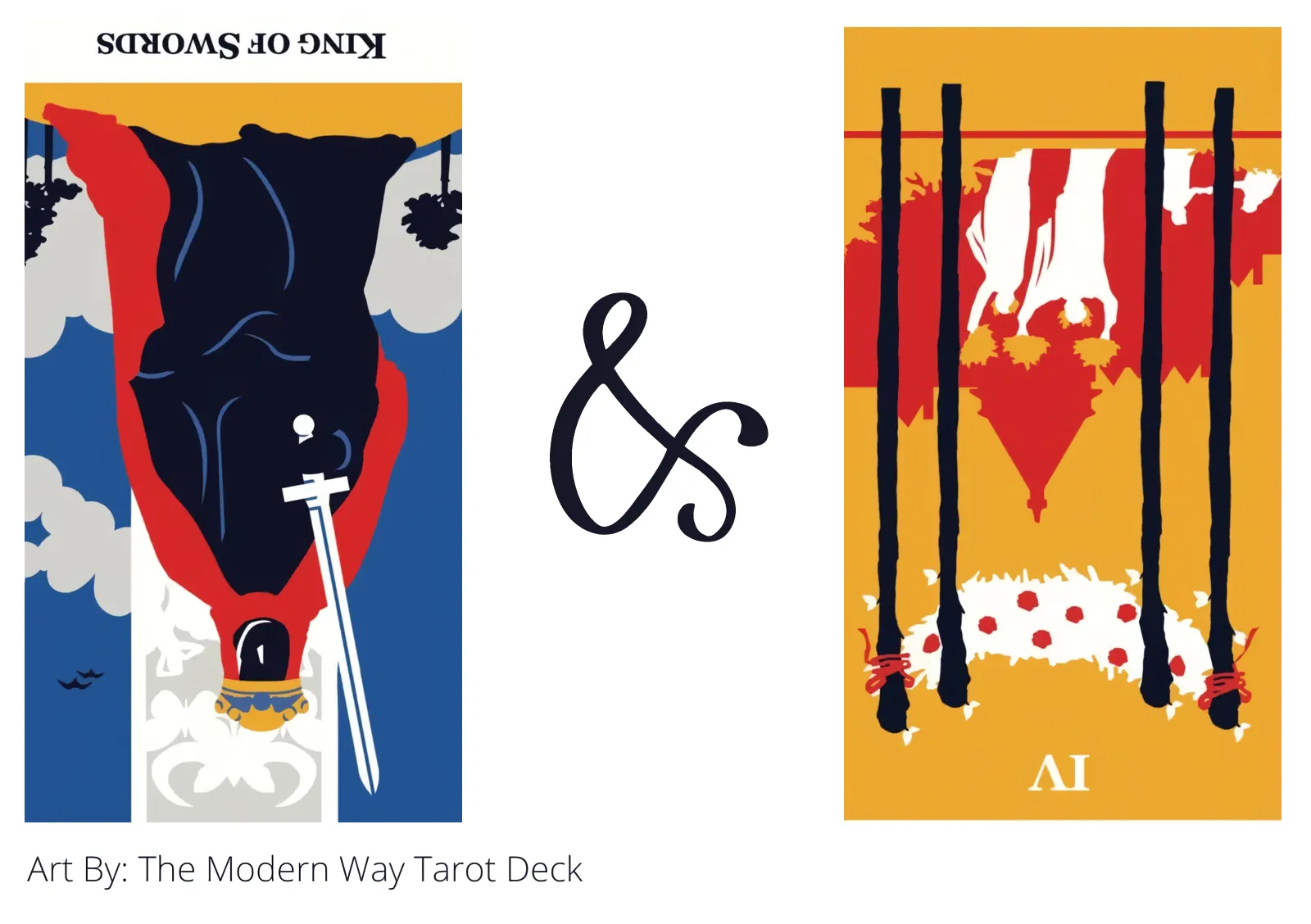 king of swords reversed and four of wands reversed tarot cards together