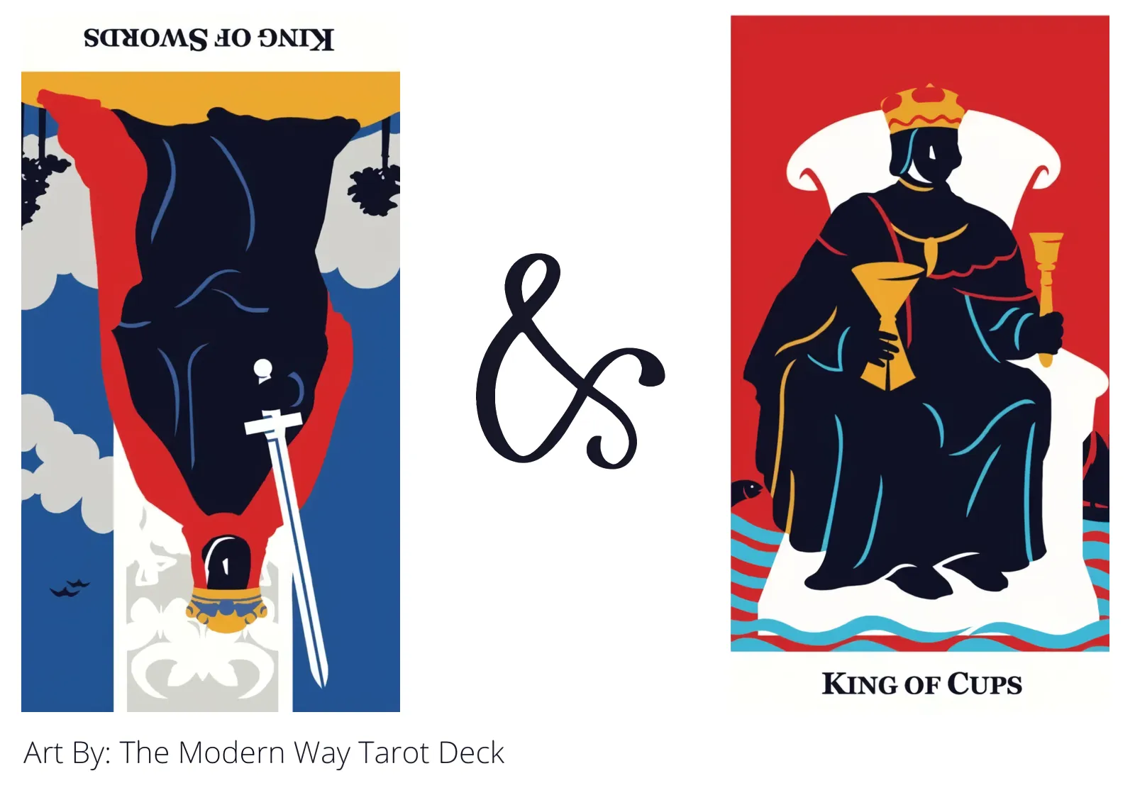 king of swords reversed and king of cups tarot cards together