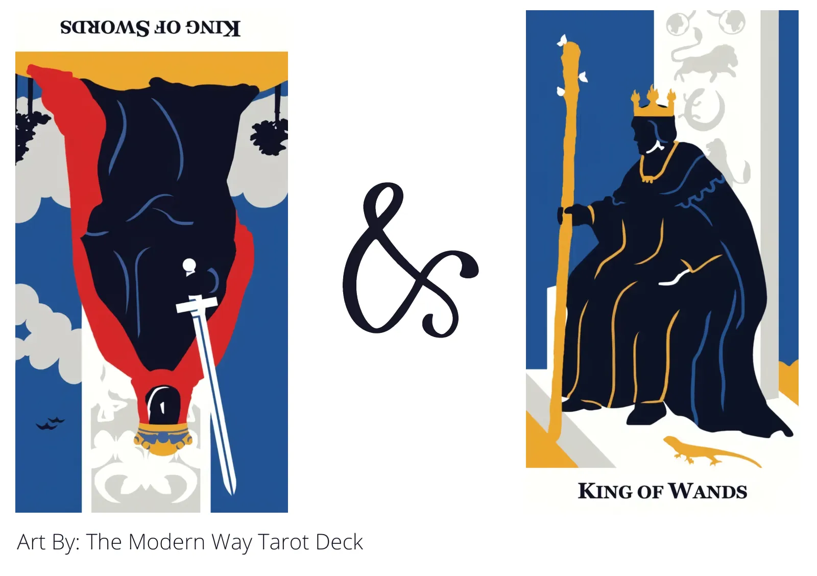 king of swords reversed and king of wands tarot cards together