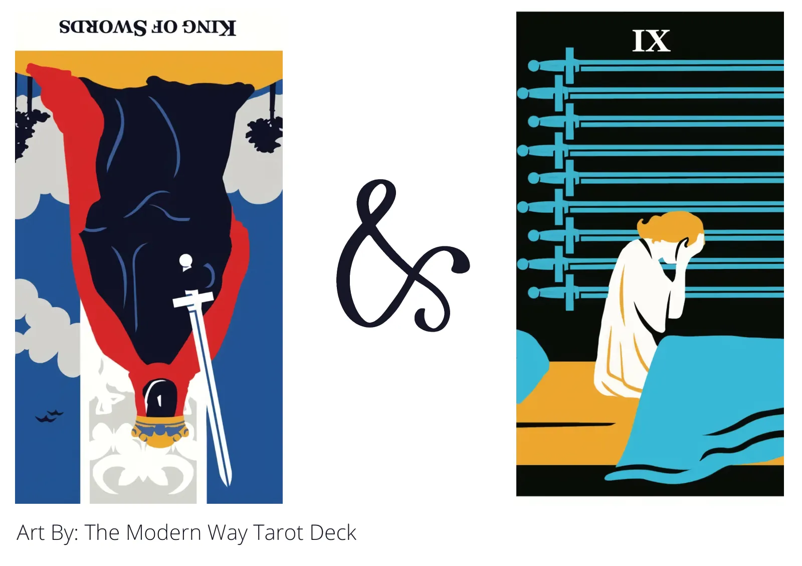 king of swords reversed and nine of swords tarot cards together