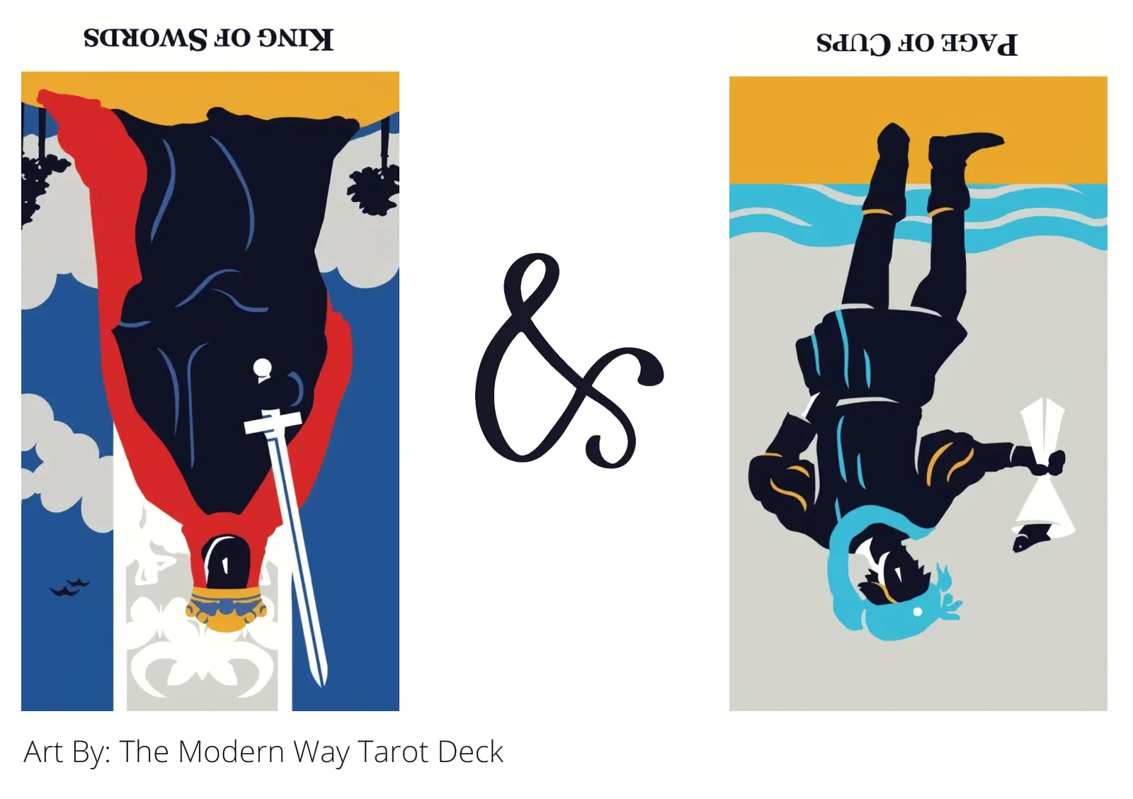 king of swords reversed and page of cups reversed tarot cards together