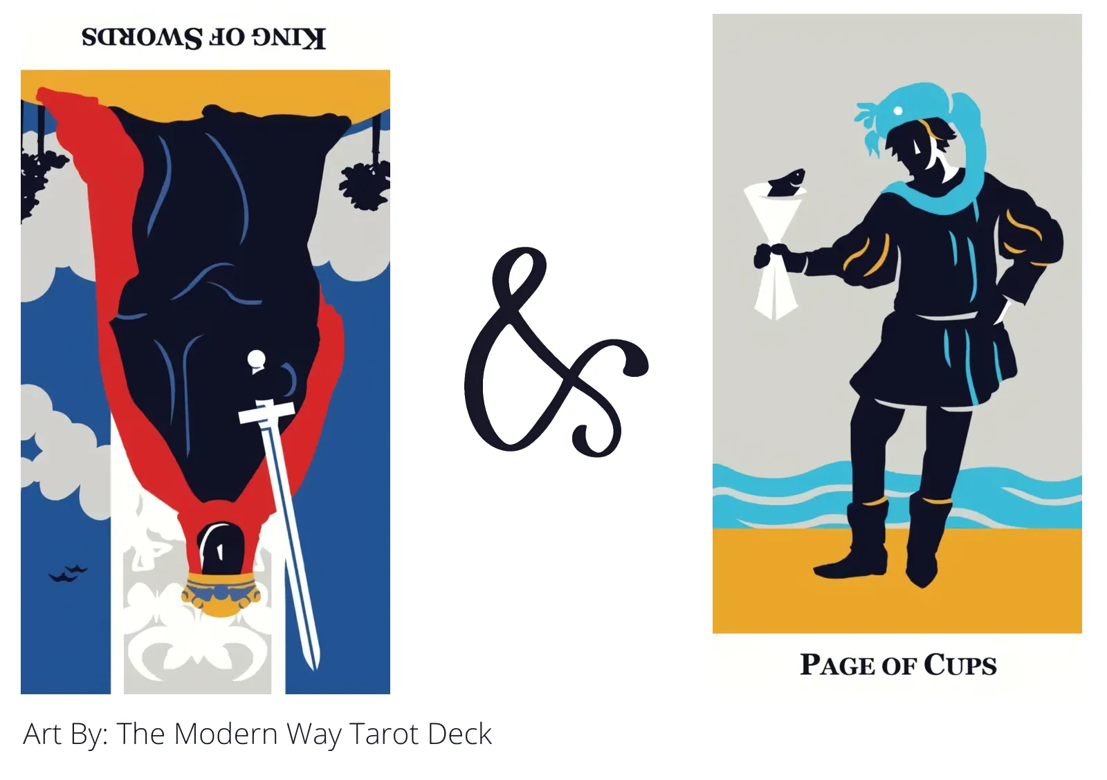 king of swords reversed and page of cups tarot cards together