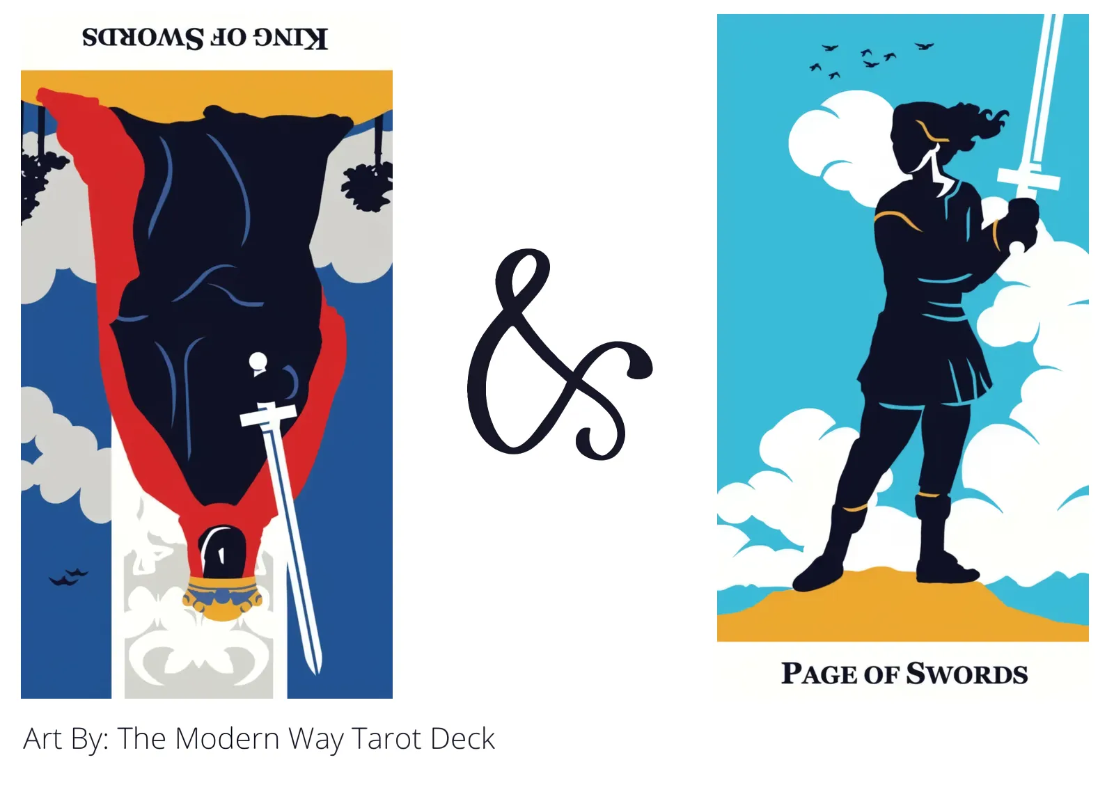 king of swords reversed and page of swords tarot cards together