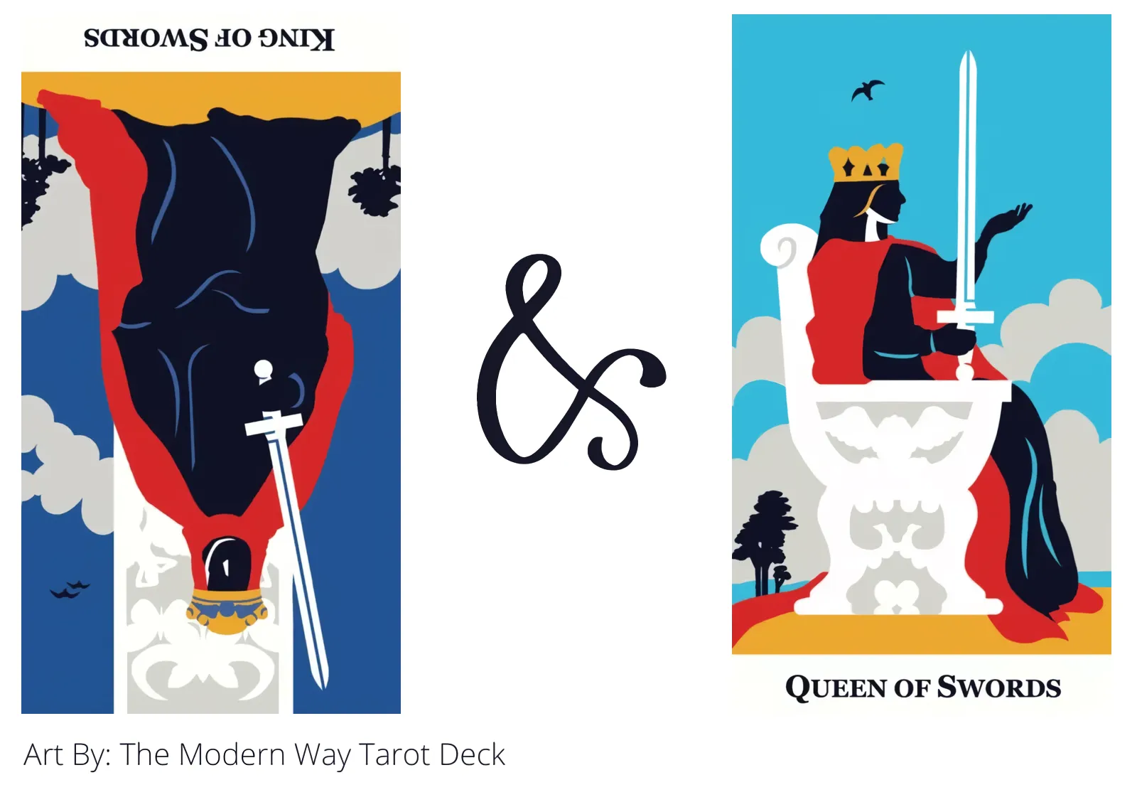 king of swords reversed and queen of swords tarot cards together