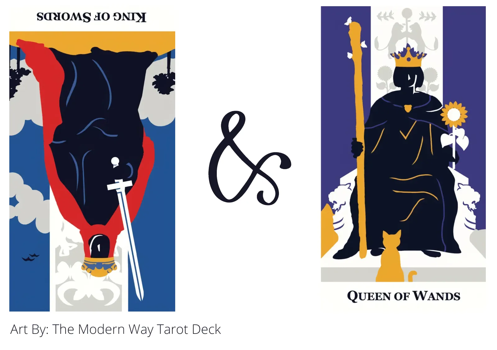 king of swords reversed and queen of wands tarot cards together