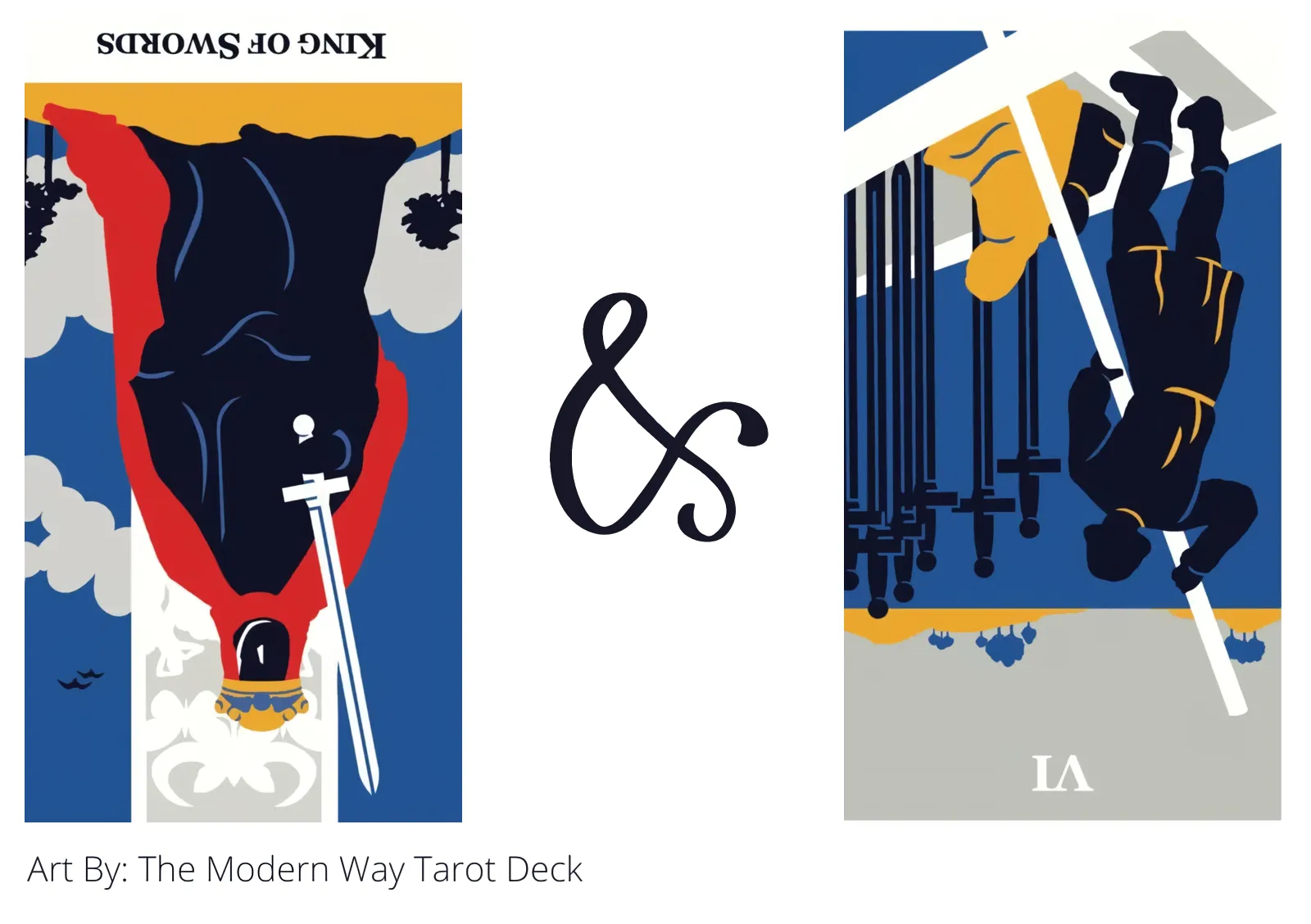 king of swords reversed and six of swords reversed tarot cards together