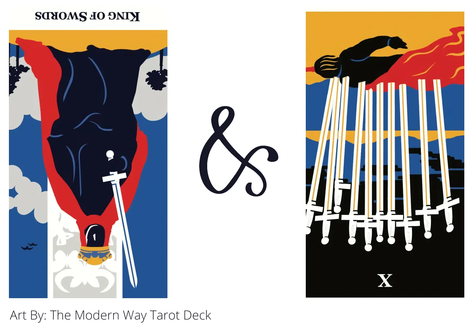 king of swords reversed and ten of swords reversed tarot cards together