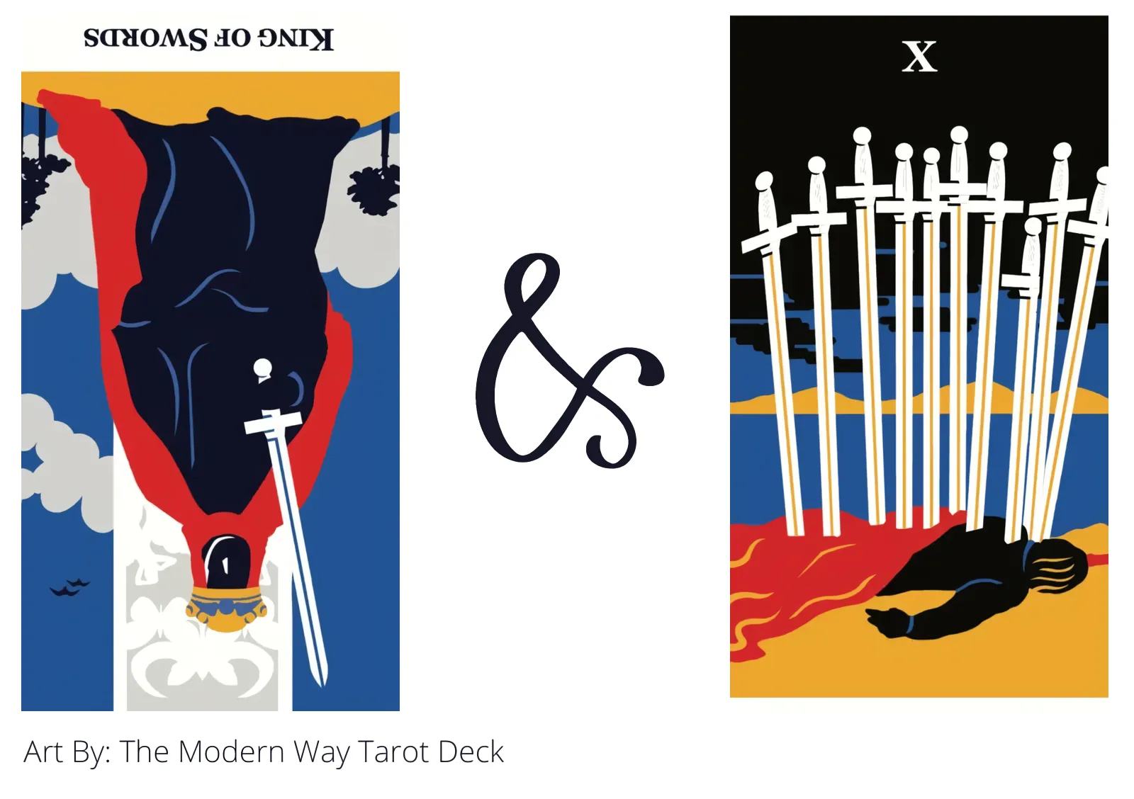 king of swords reversed and ten of swords tarot cards together