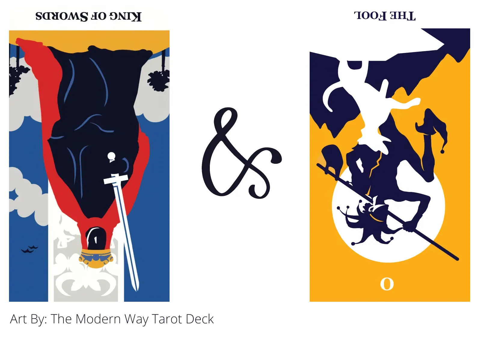 king of swords reversed and the fool reversed tarot cards together