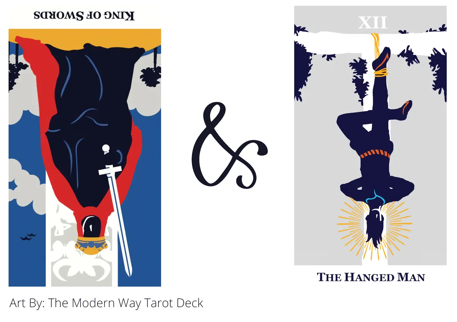 king of swords reversed and the hanged man tarot cards together