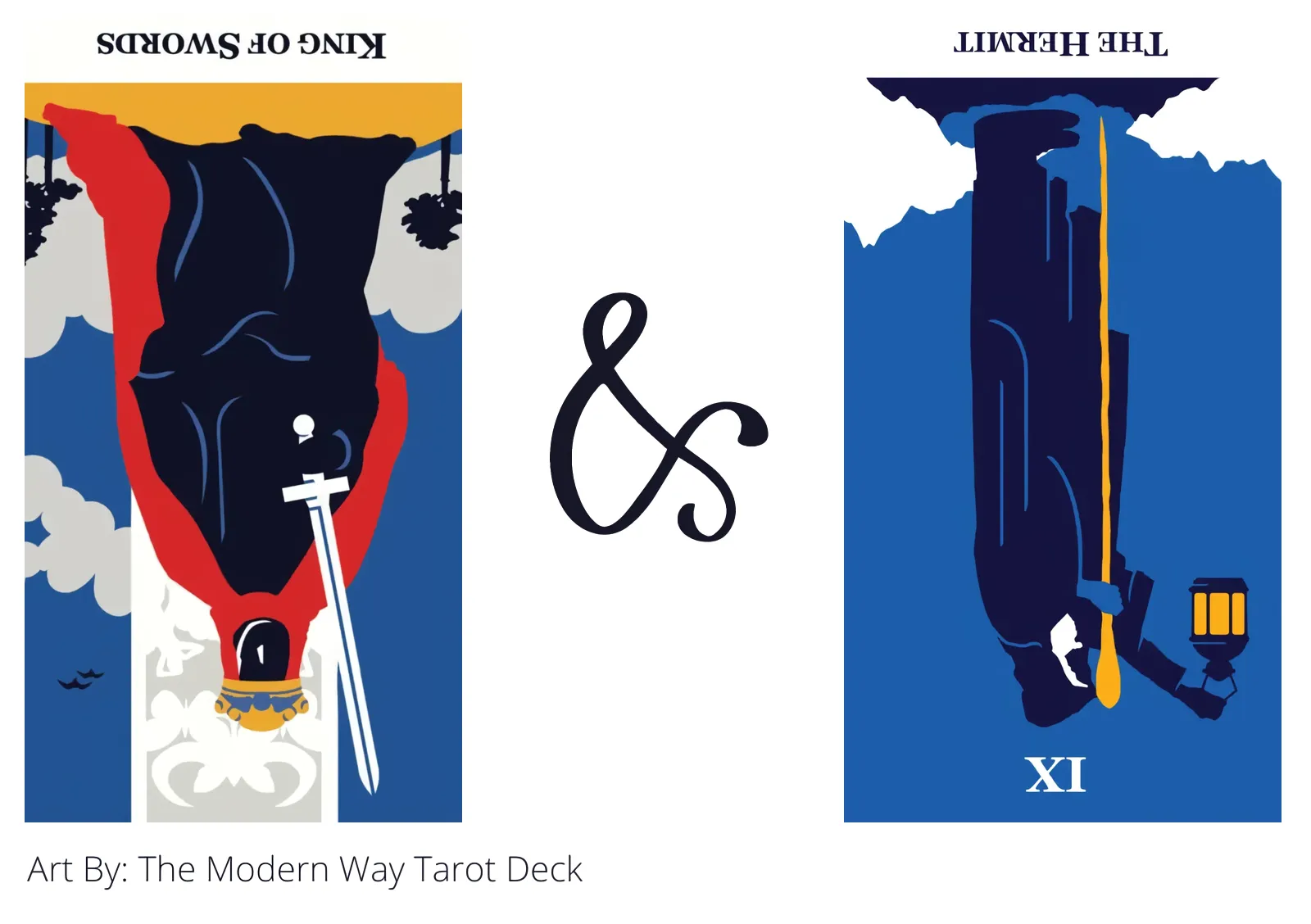 king of swords reversed and the hermit reversed tarot cards together