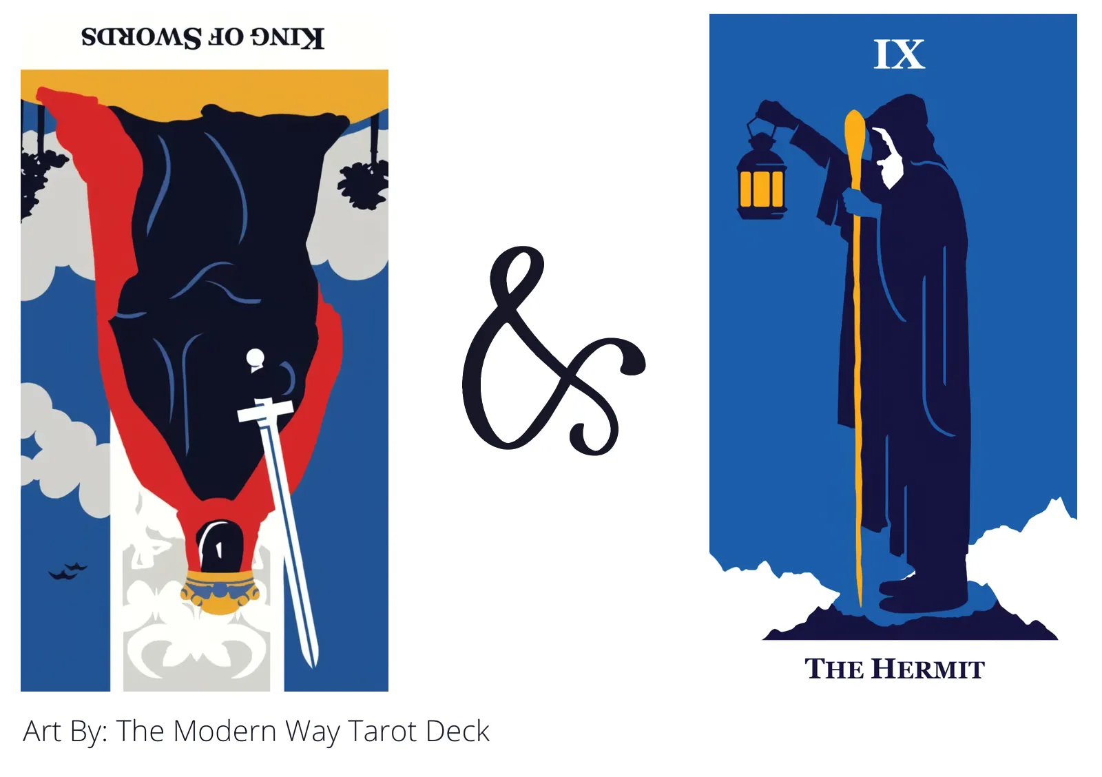 king of swords reversed and the hermit tarot cards together