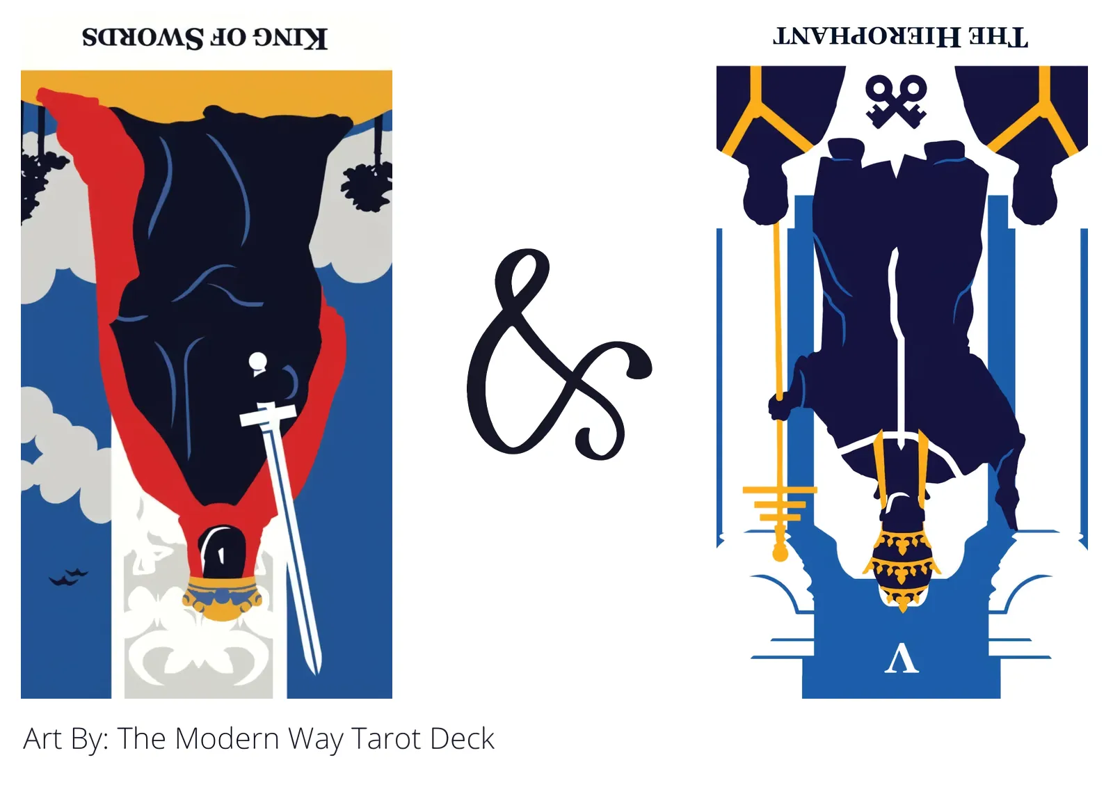 king of swords reversed and the hierophant reversed tarot cards together