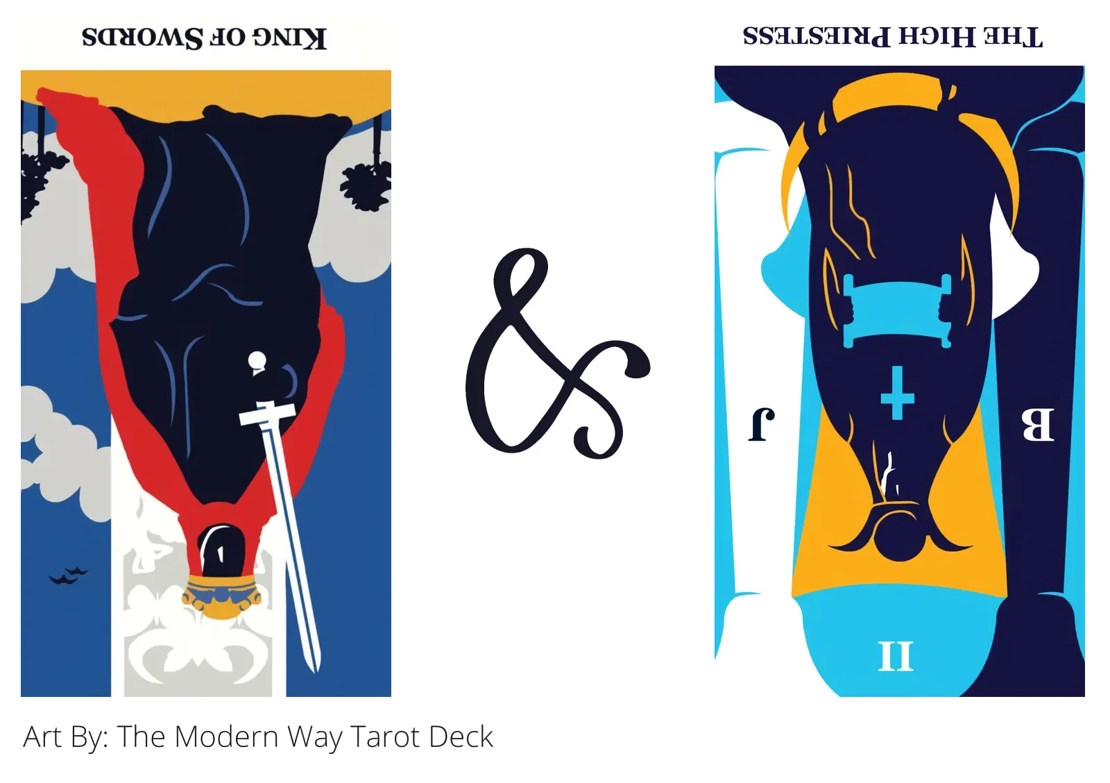 king of swords reversed and the high priestess reversed tarot cards together
