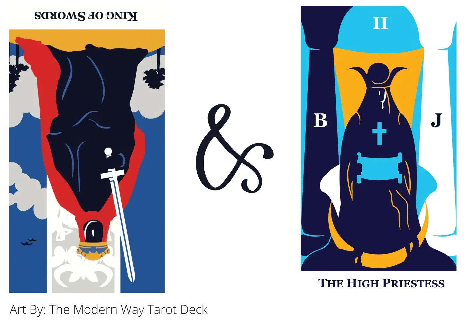 king of swords reversed and the high priestess tarot cards together