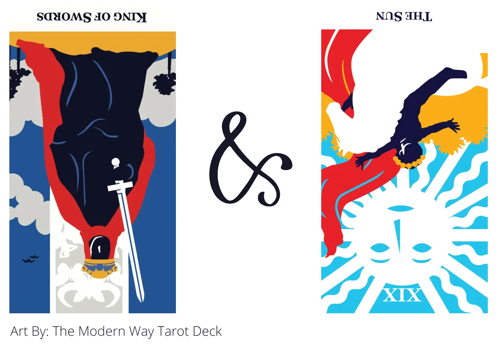 king of swords reversed and the sun reversed tarot cards together