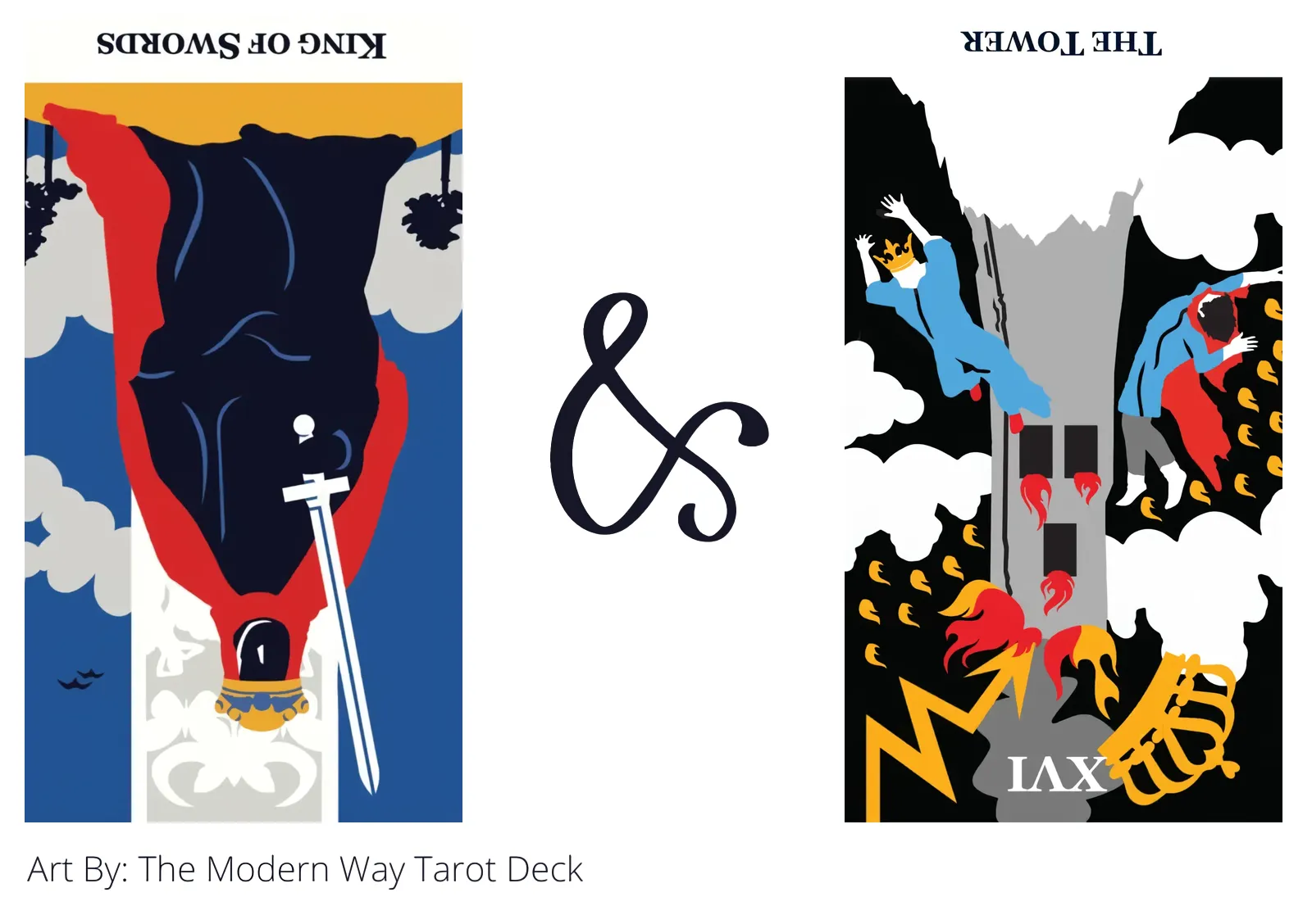 king of swords reversed and the tower reversed tarot cards together