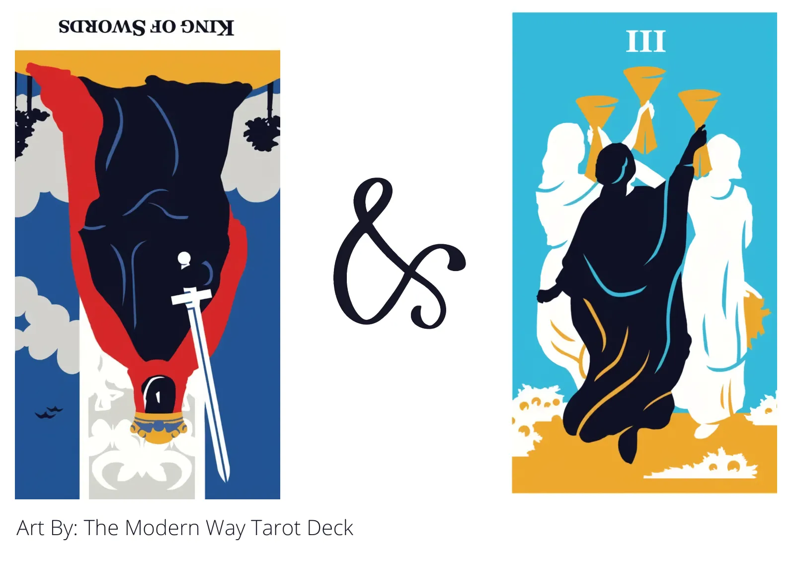 king of swords reversed and three of cups tarot cards together