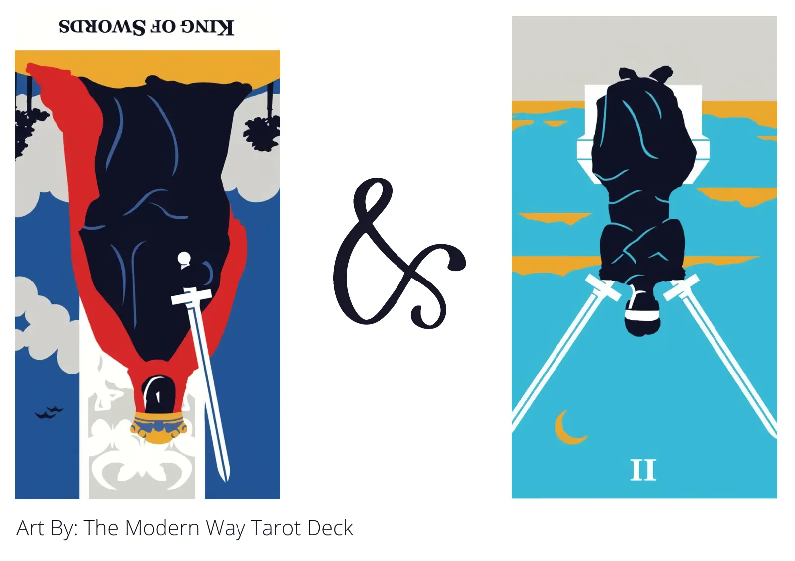 king of swords reversed and two of swords reversed tarot cards together