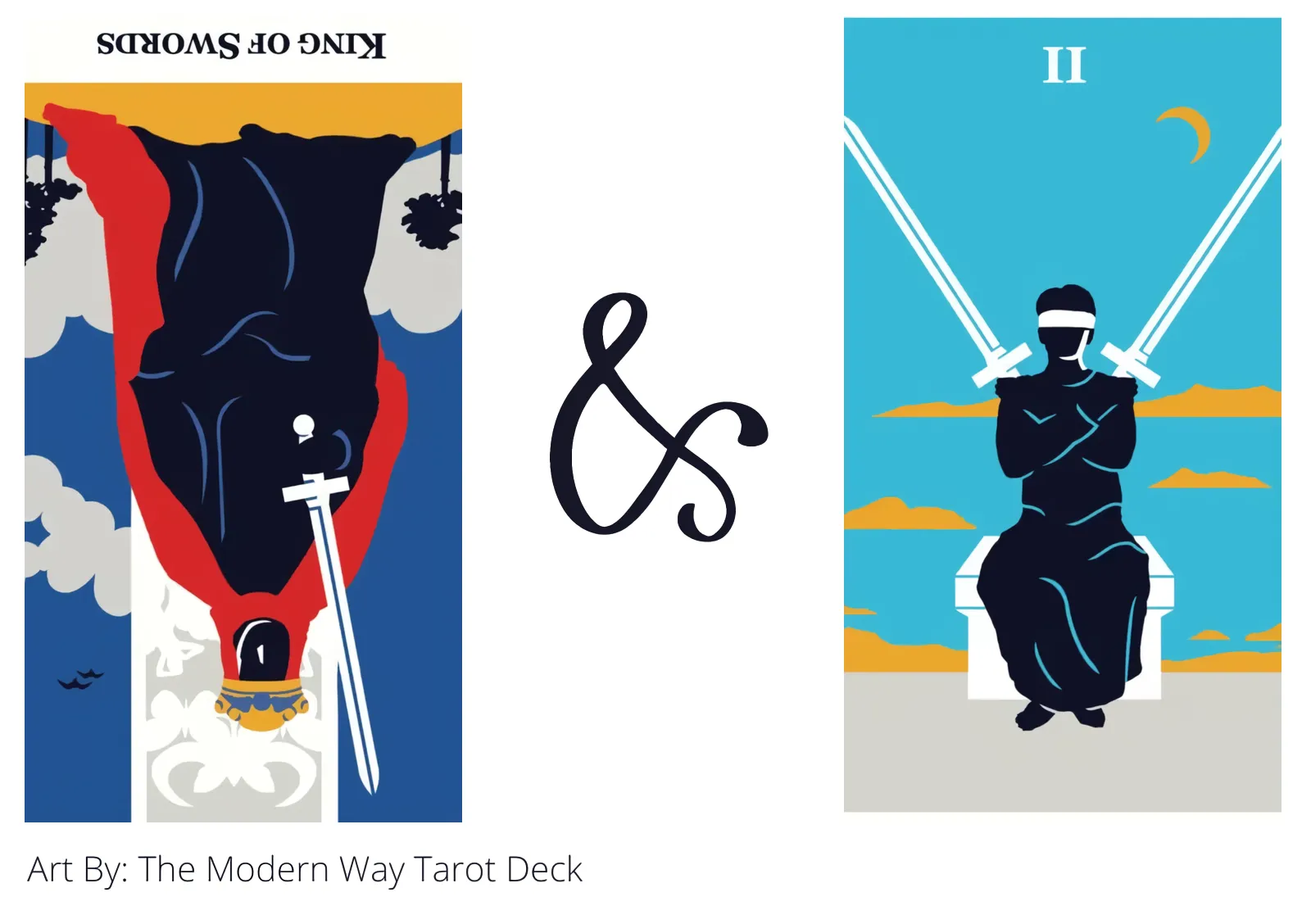 king of swords reversed and two of swords tarot cards together