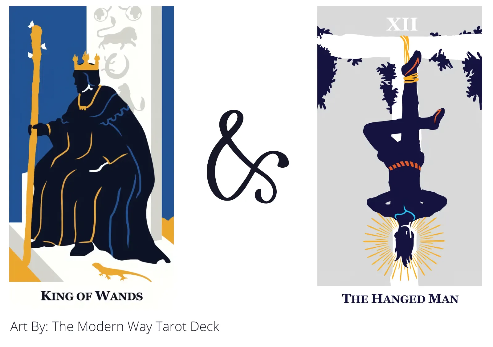 king of wands and the hanged man tarot cards together