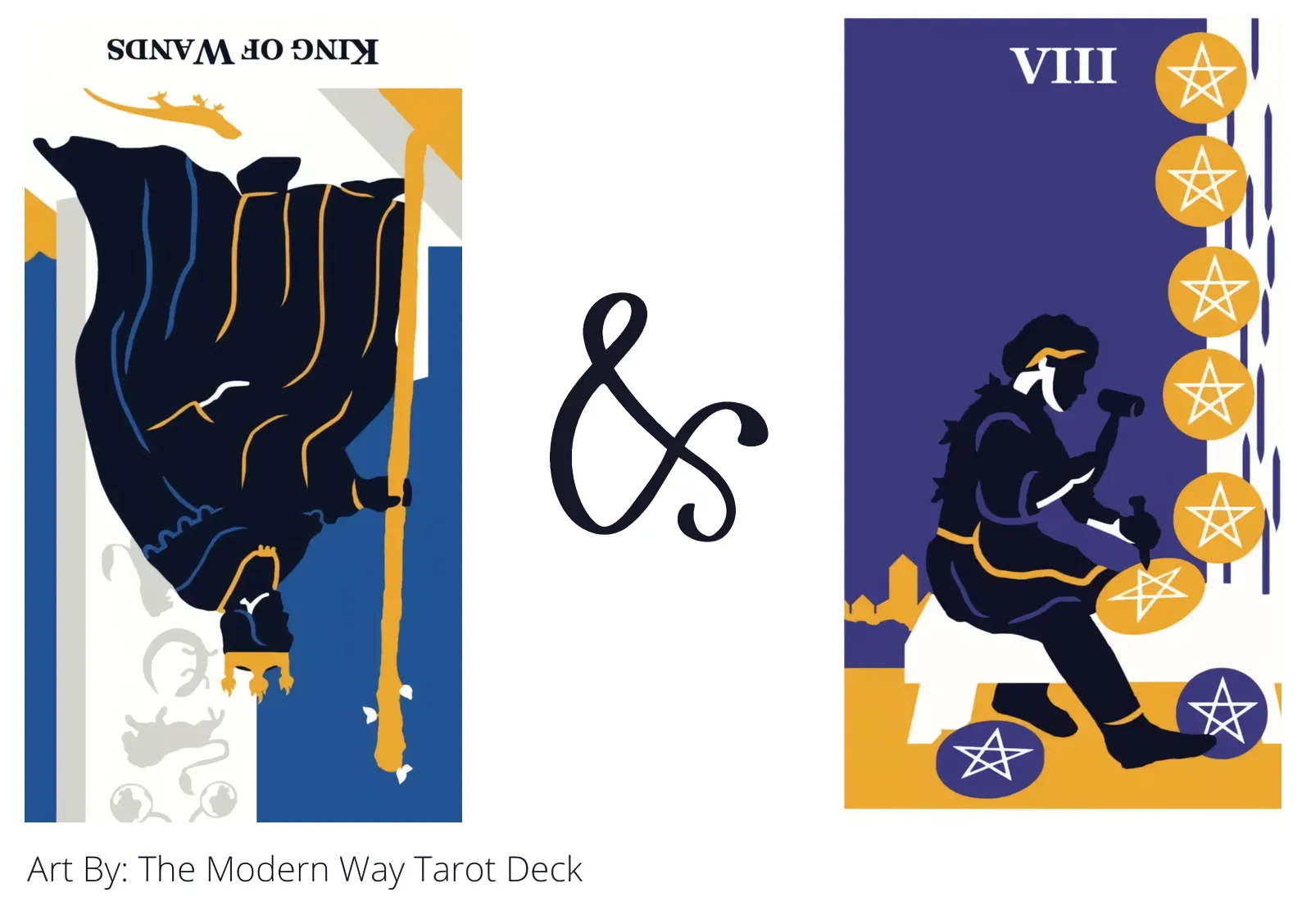 king of wands reversed and eight of pentacles tarot cards together