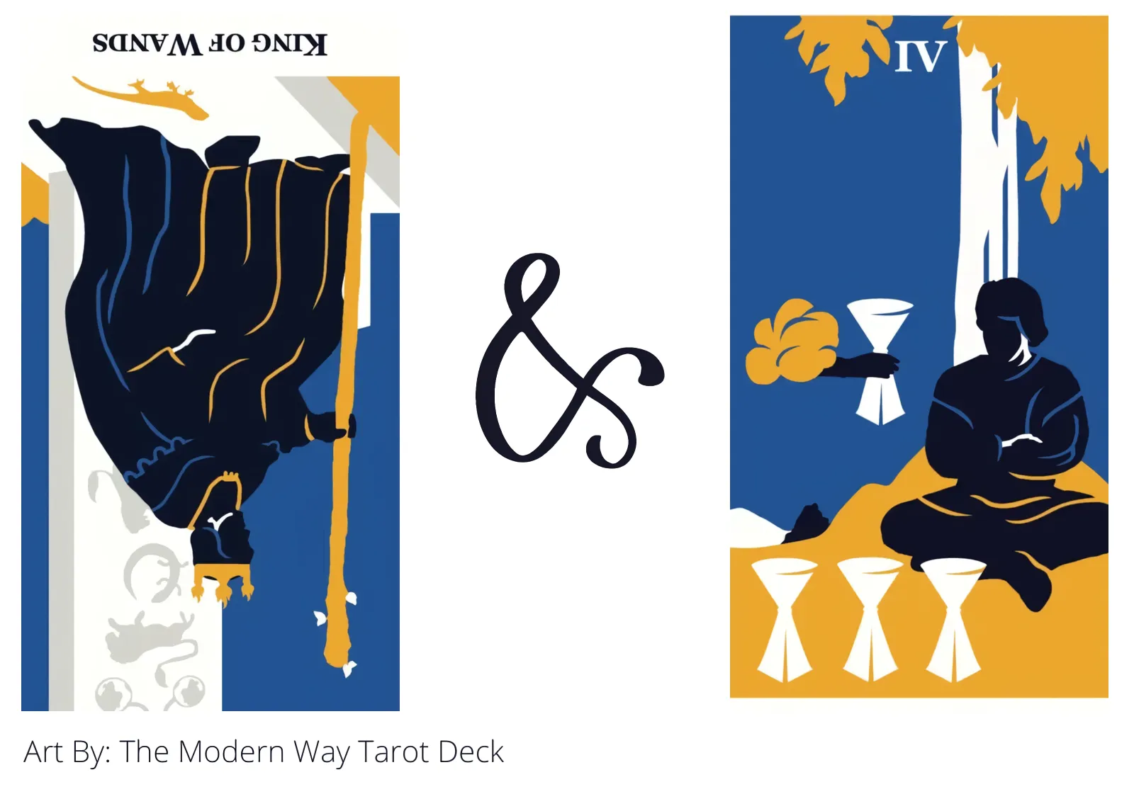 king of wands reversed and four of cups tarot cards together
