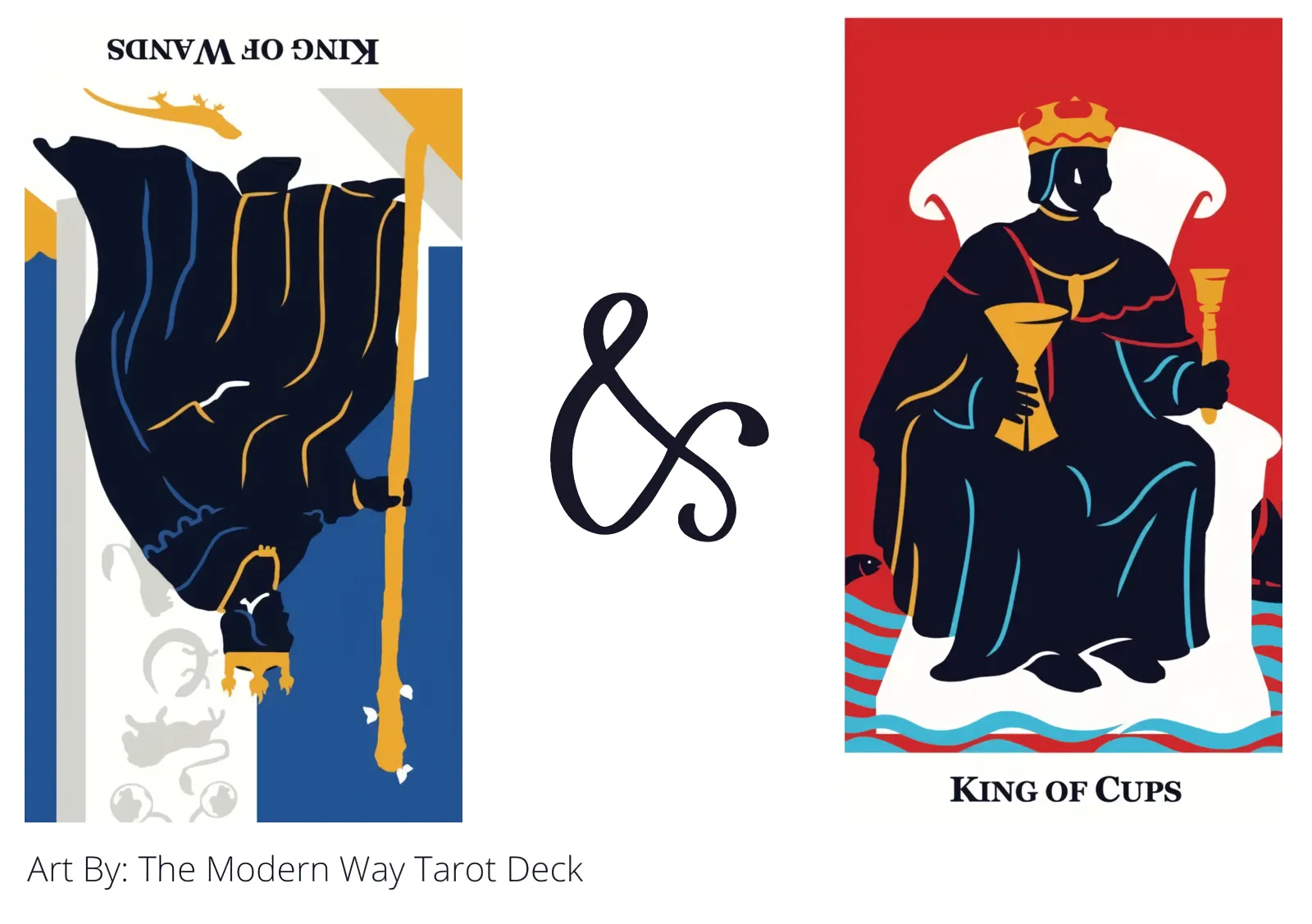 king of wands reversed and king of cups tarot cards together