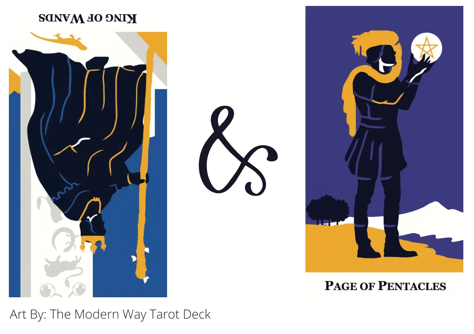king of wands reversed and page of pentacles tarot cards together