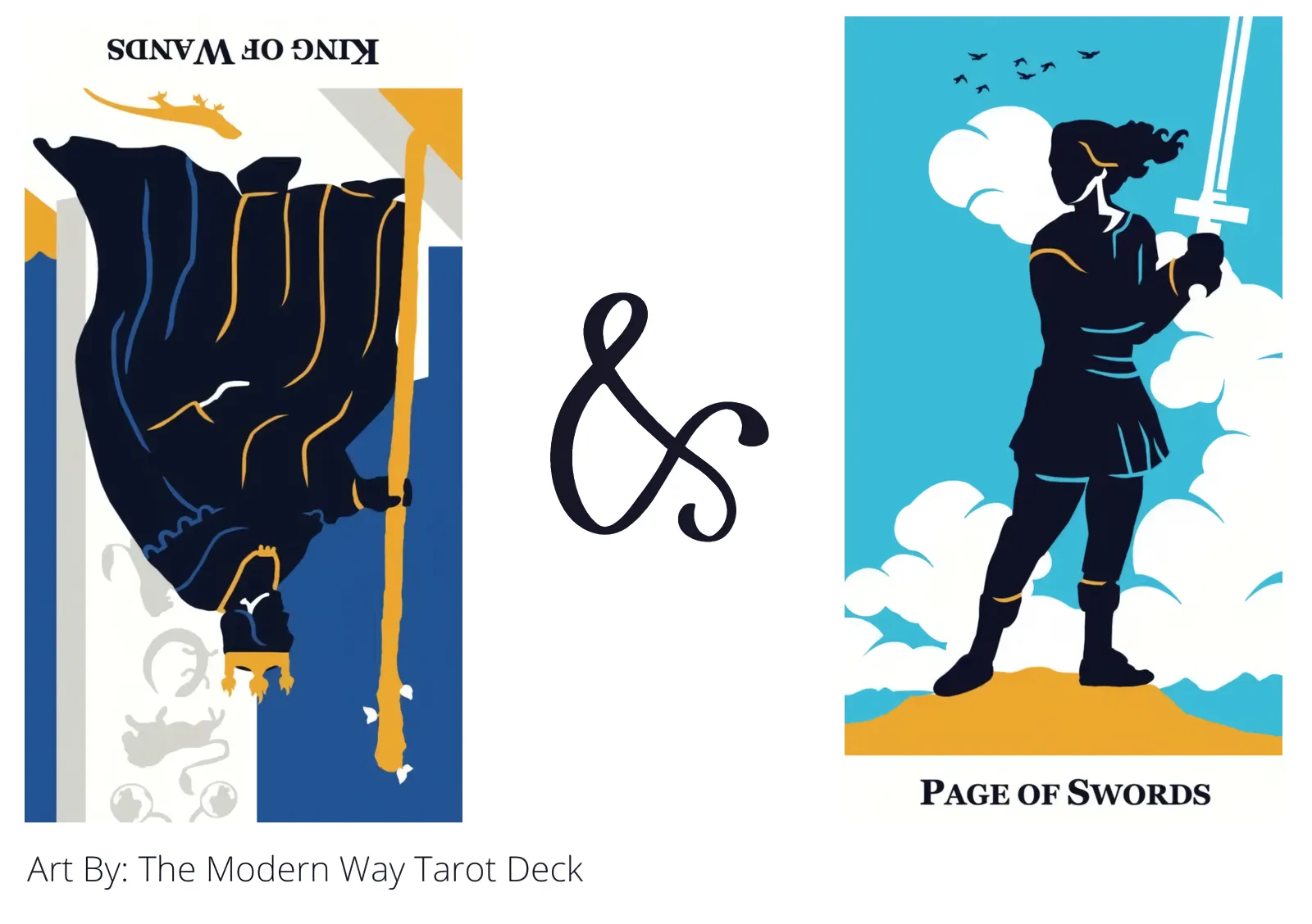 king of wands reversed and page of swords tarot cards together