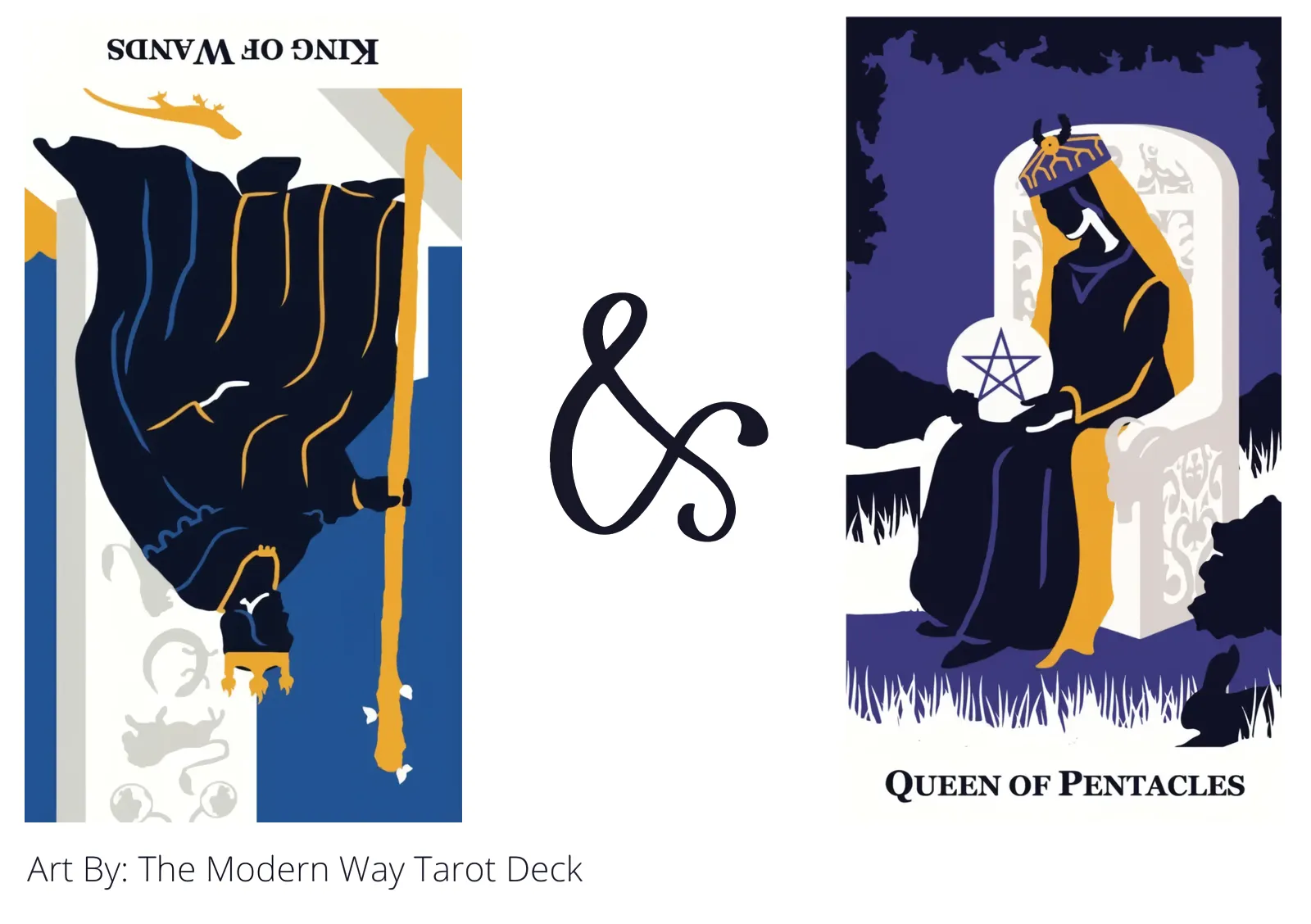 king of wands reversed and queen of pentacles tarot cards together