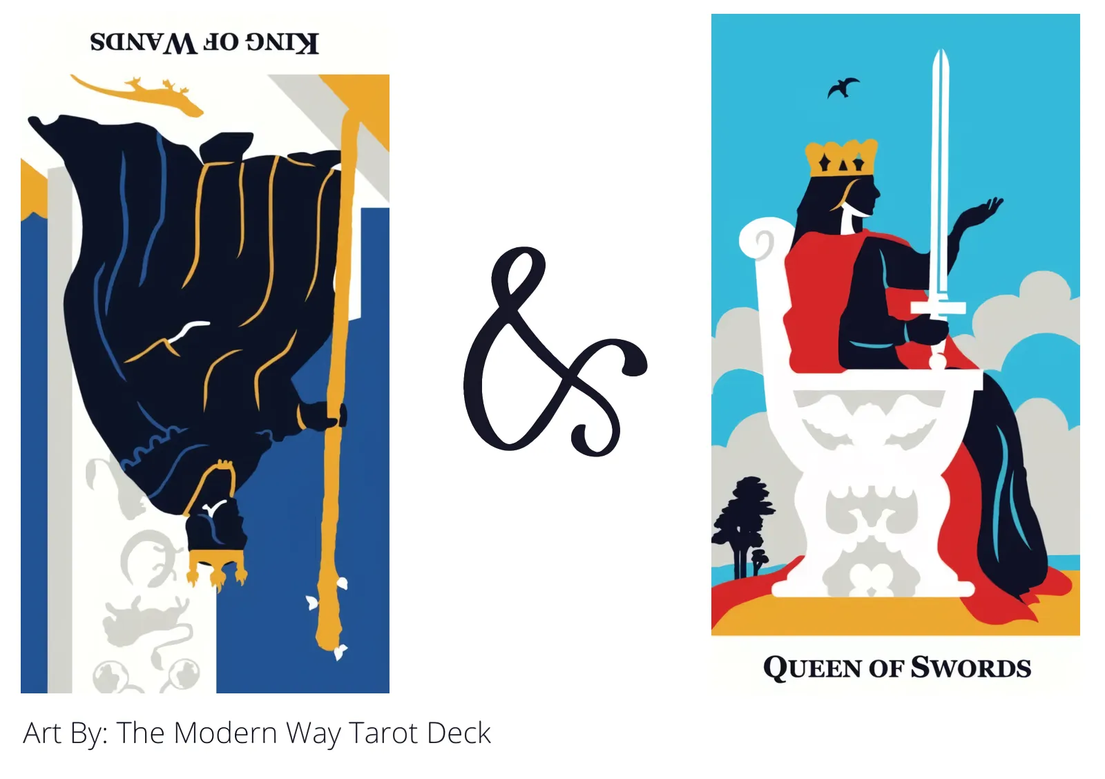 king of wands reversed and queen of swords tarot cards together