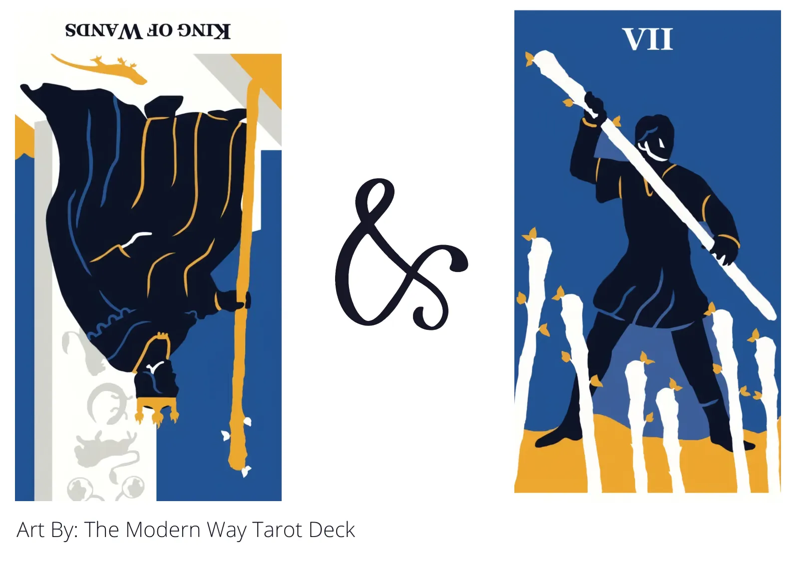 king of wands reversed and seven of wands tarot cards together