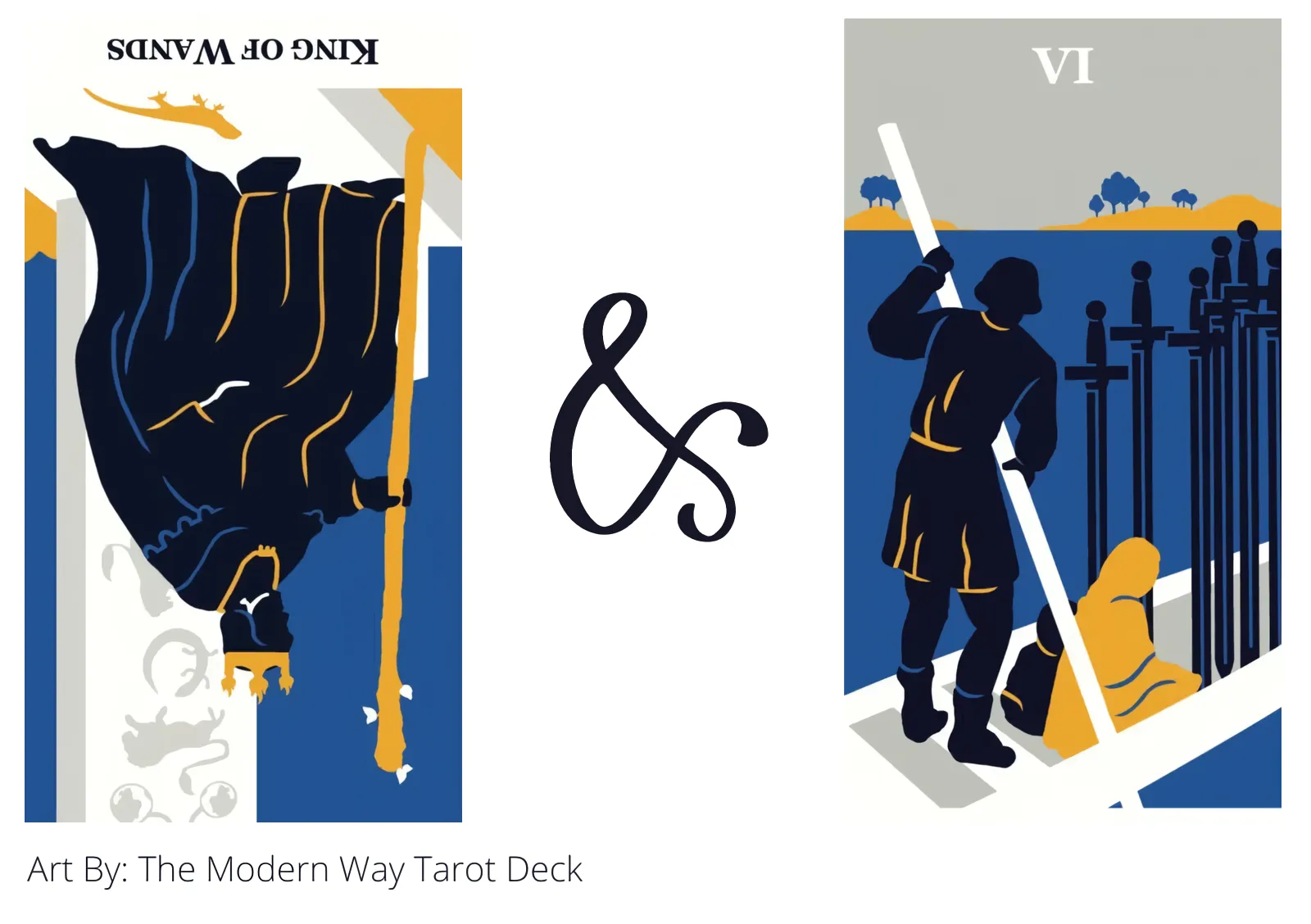 king of wands reversed and six of swords tarot cards together