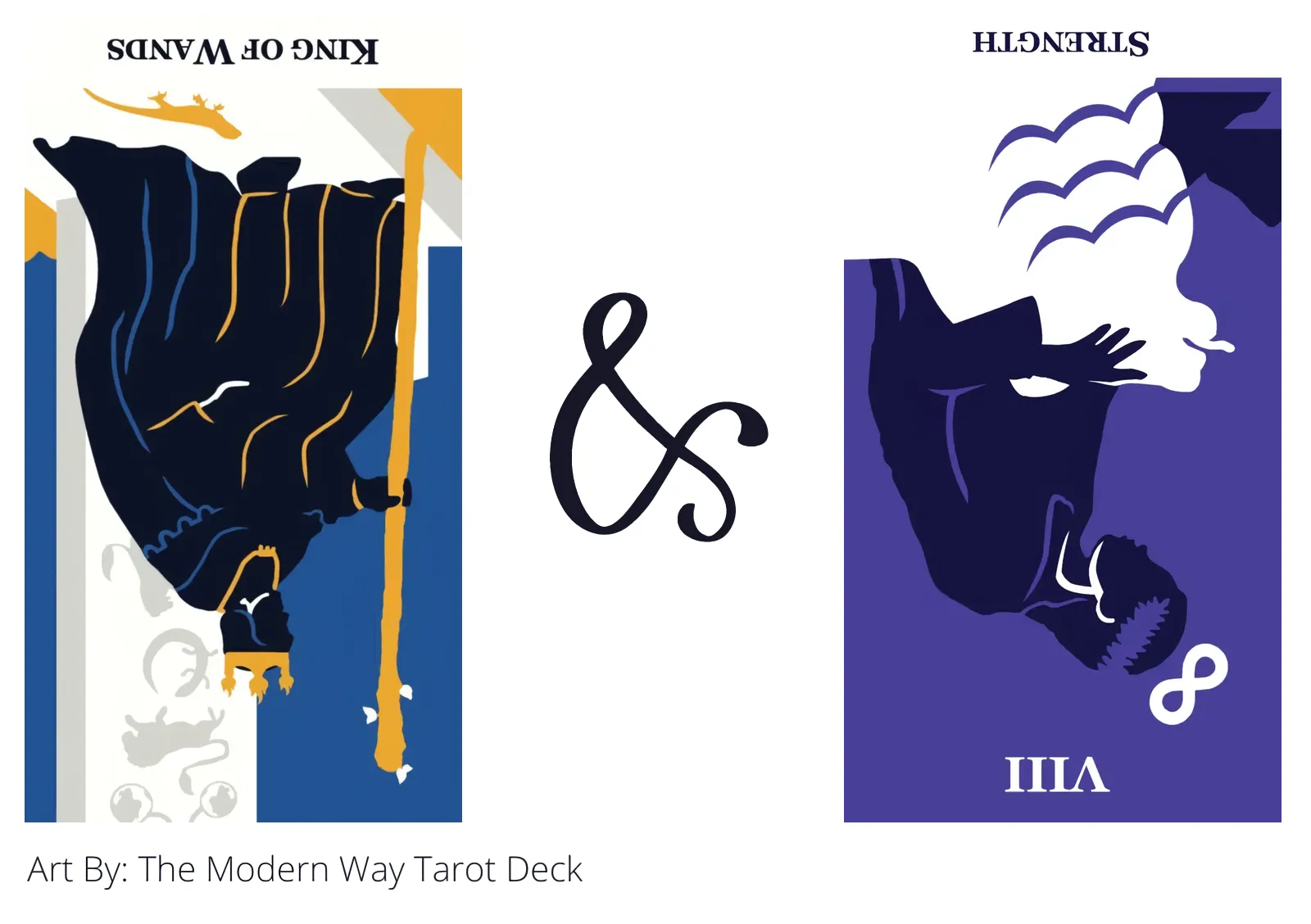 king of wands reversed and strength reversed tarot cards together