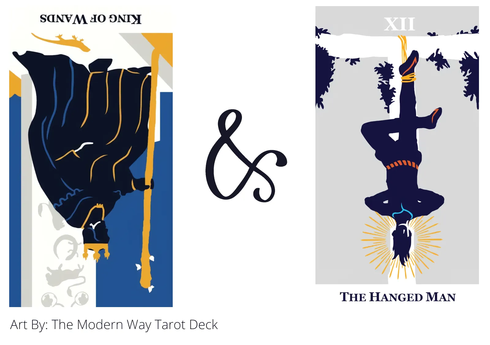 king of wands reversed and the hanged man tarot cards together