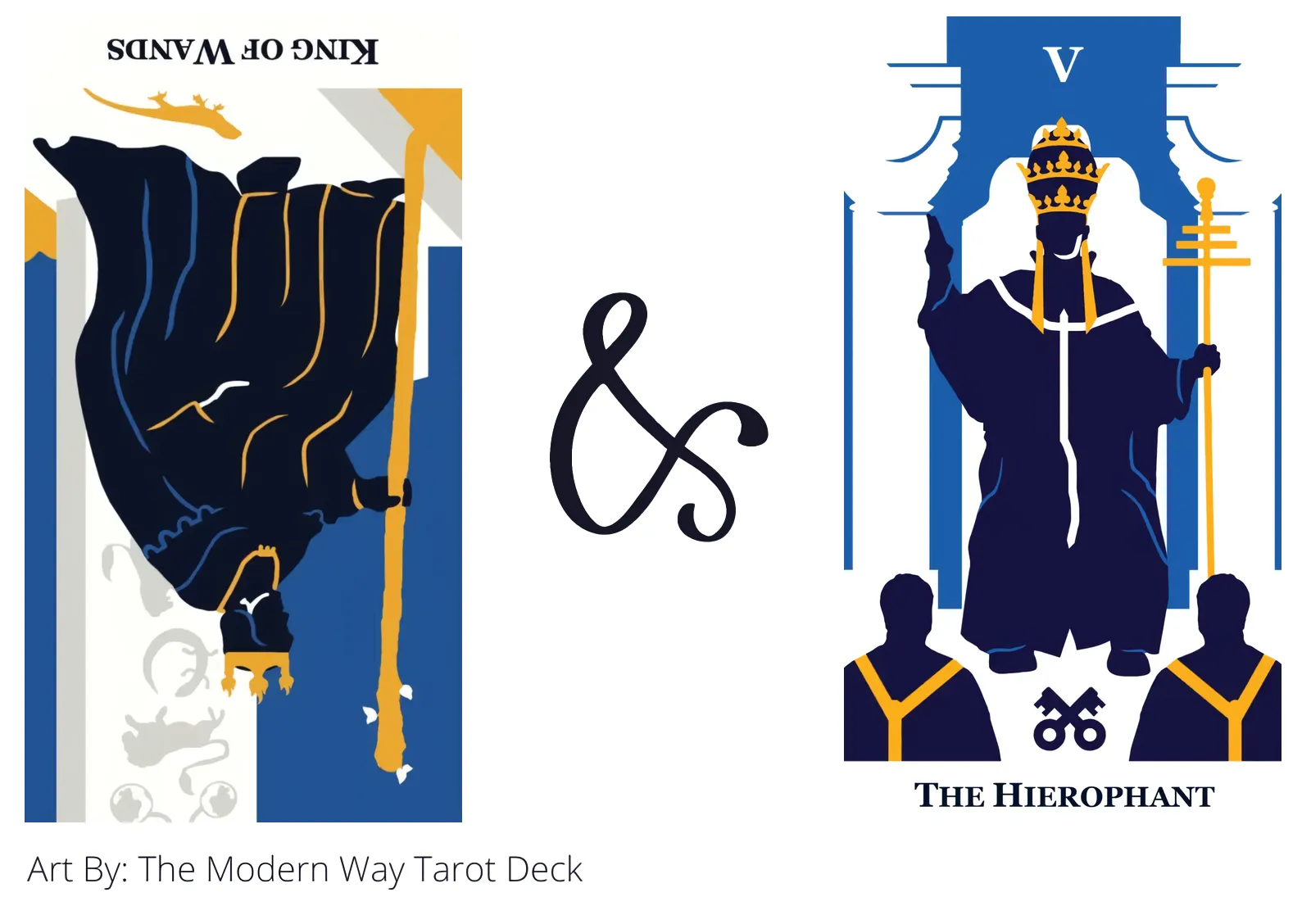king of wands reversed and the hierophant tarot cards together