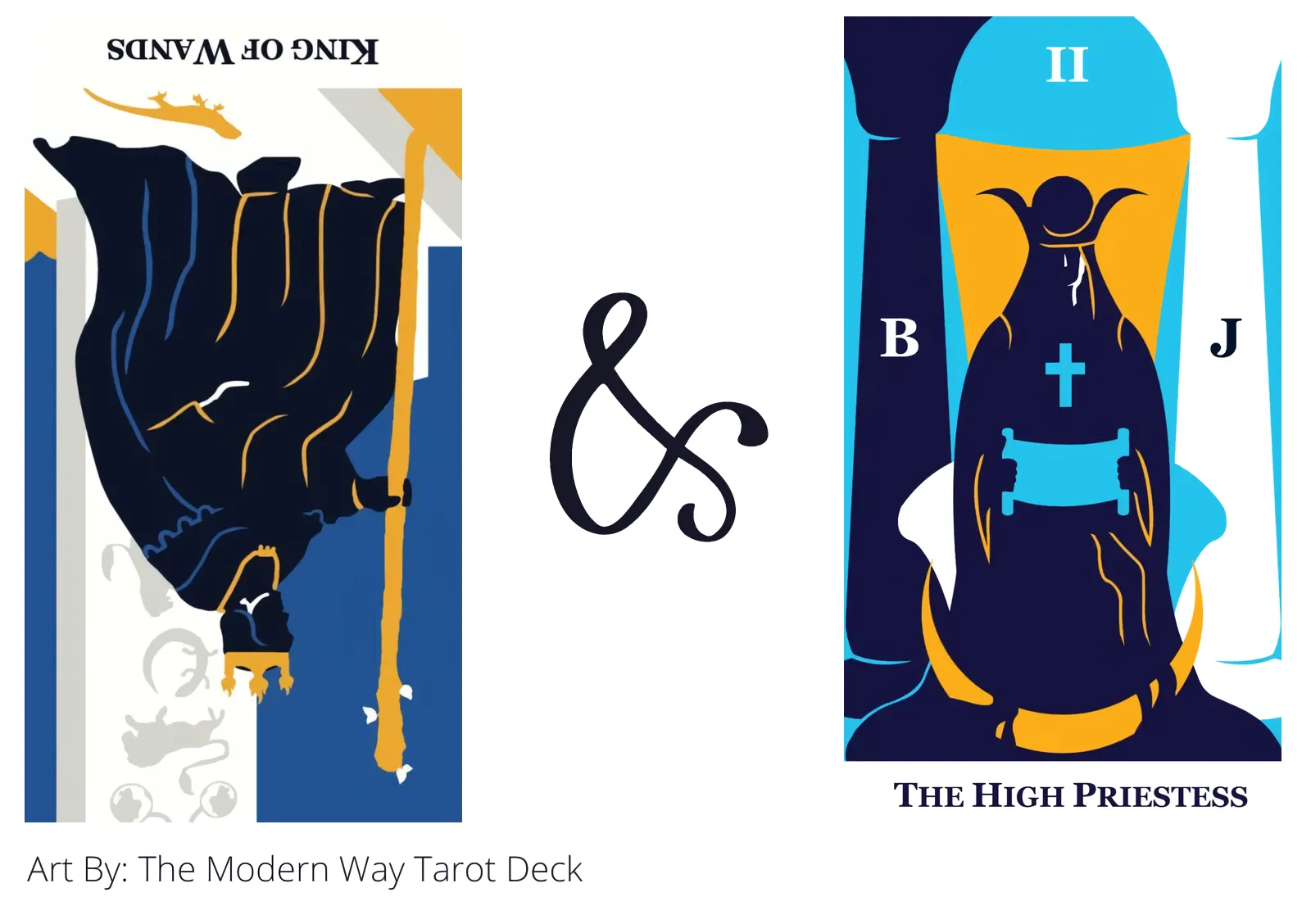king of wands reversed and the high priestess tarot cards together