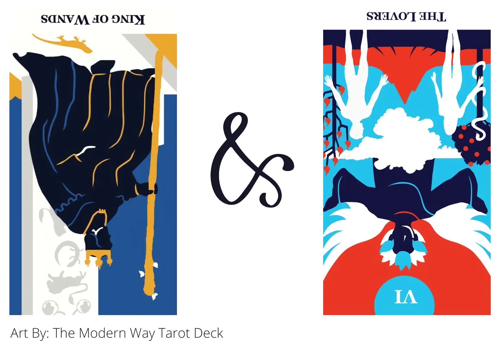 king of wands reversed and the lovers reversed tarot cards together